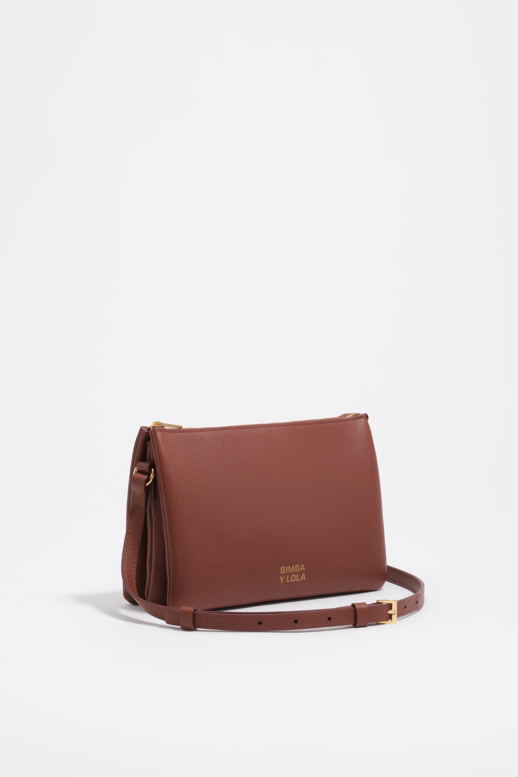 Bolso de mano triple de cuero mini cuoio oscuro