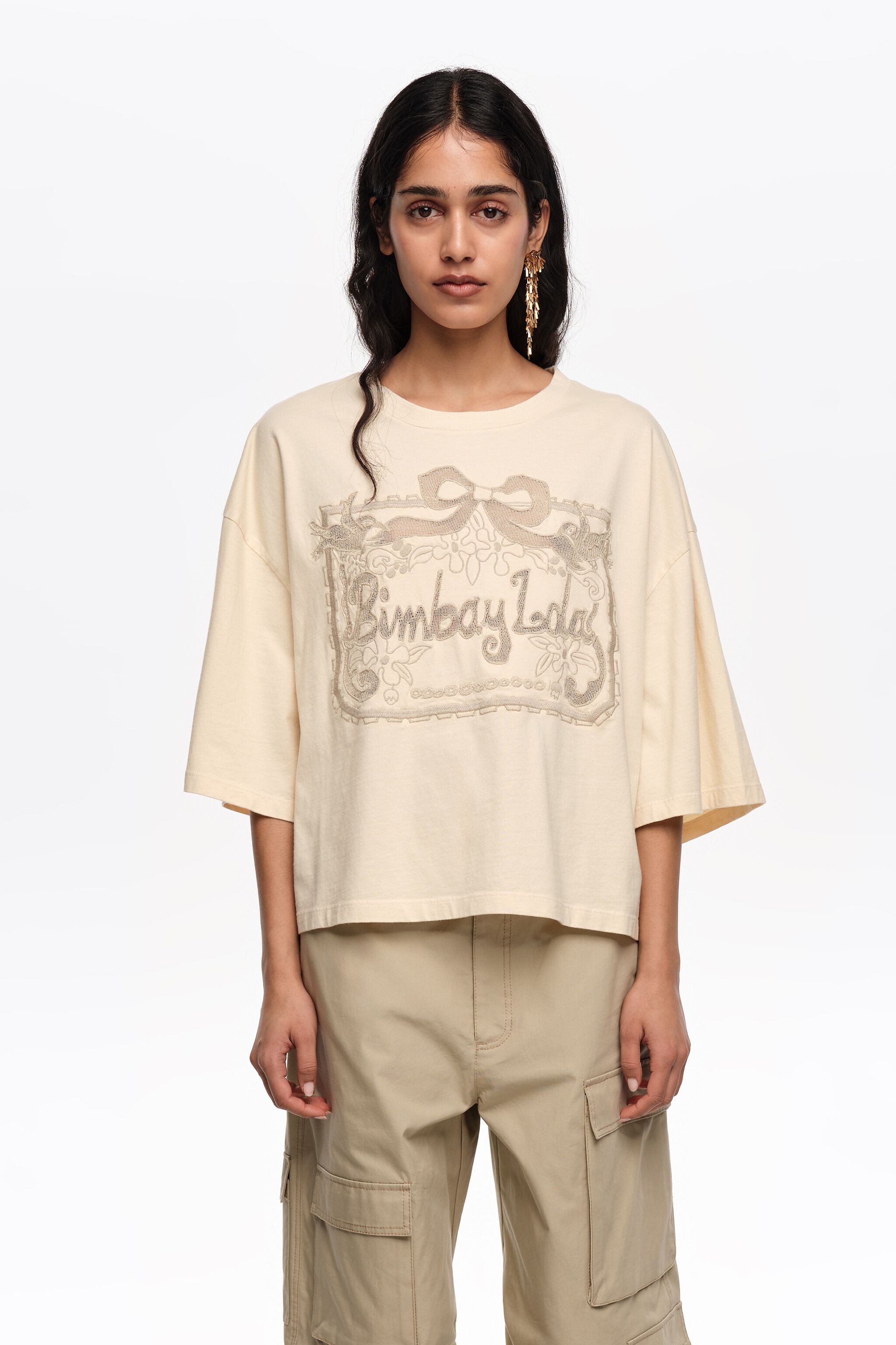 Camiseta maxi de broderie anglaise con logo de vainilla