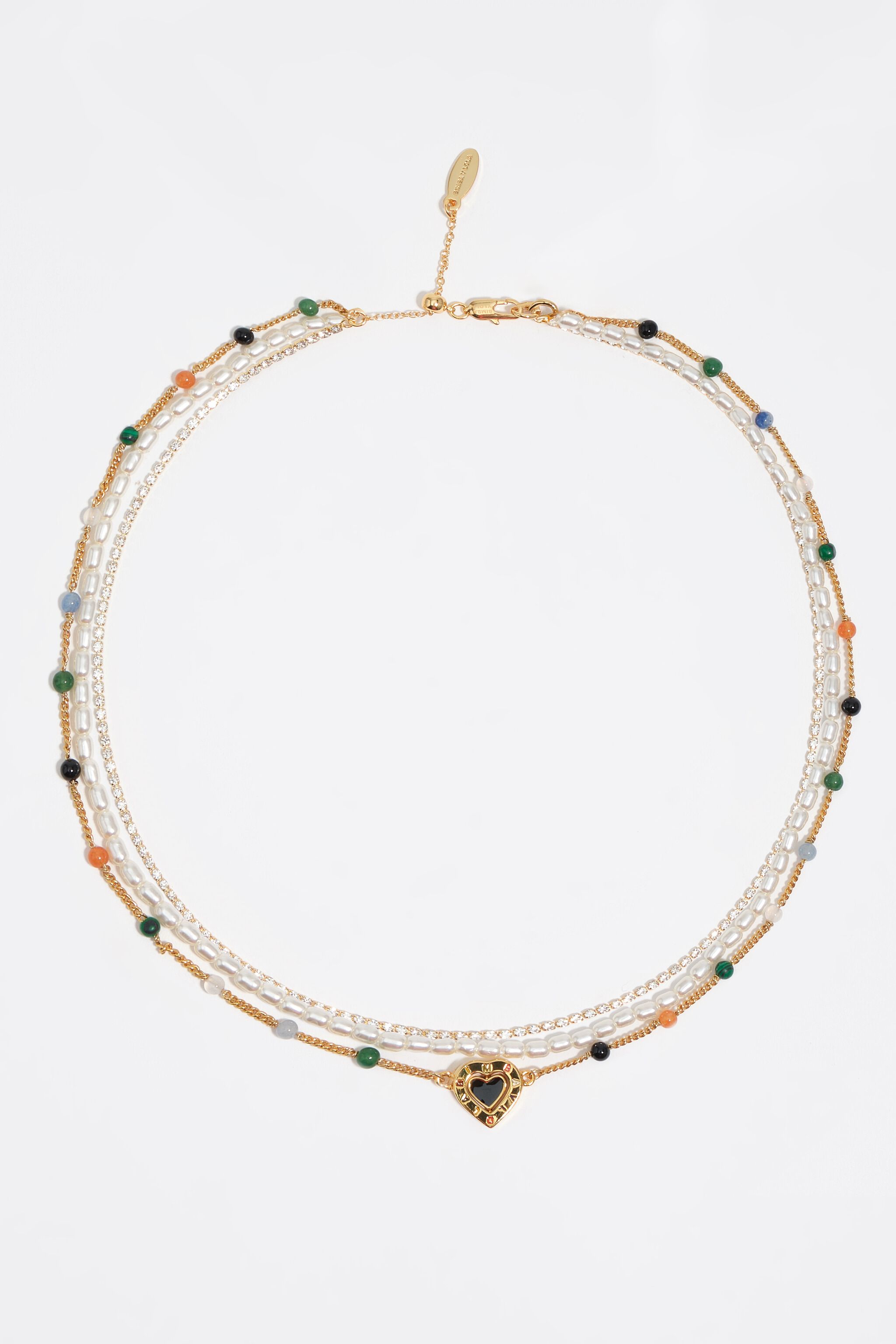 Collar con piedras triple con logotipo de corazón
