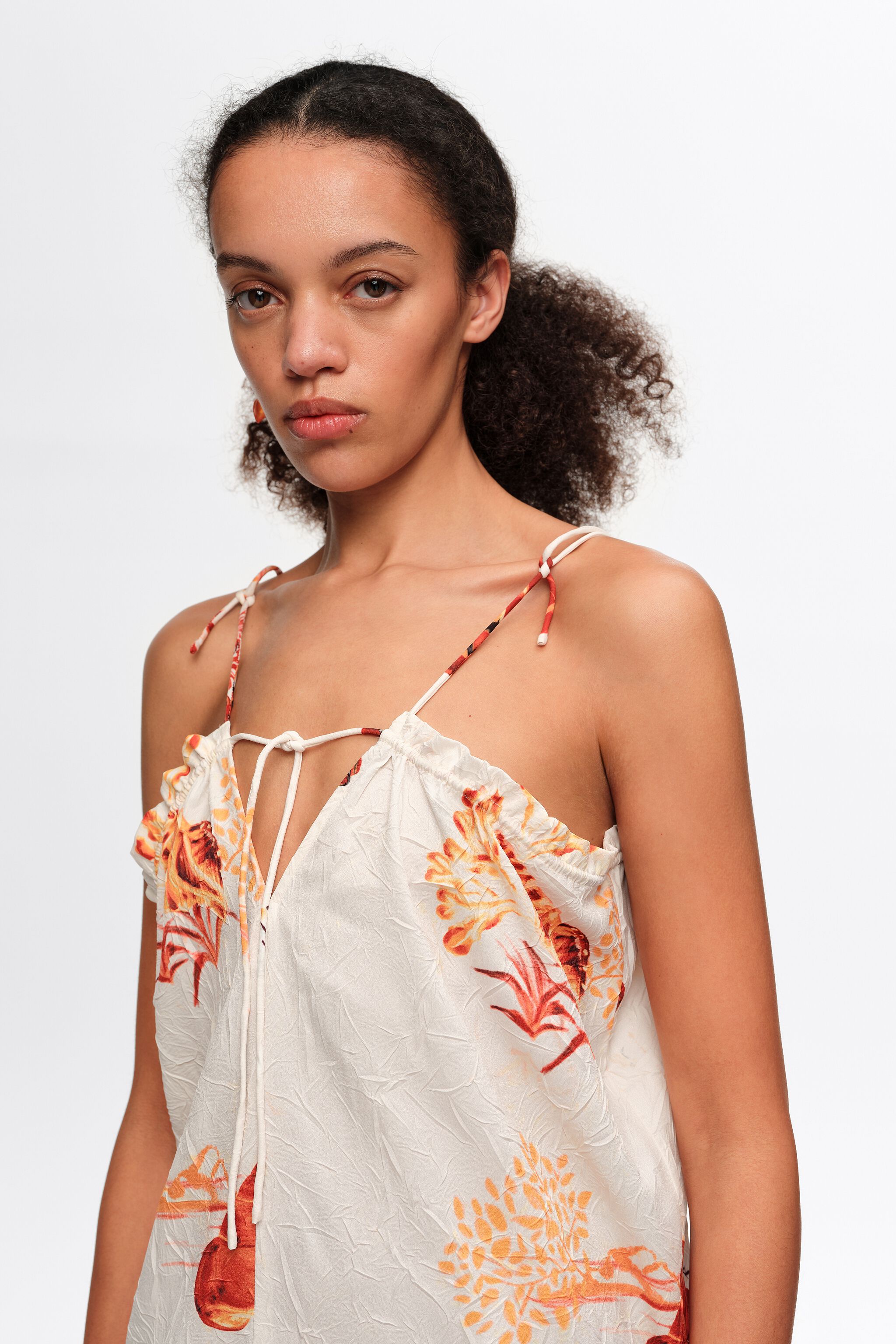 Vestido midi de tortuga naranja con correas ajustables