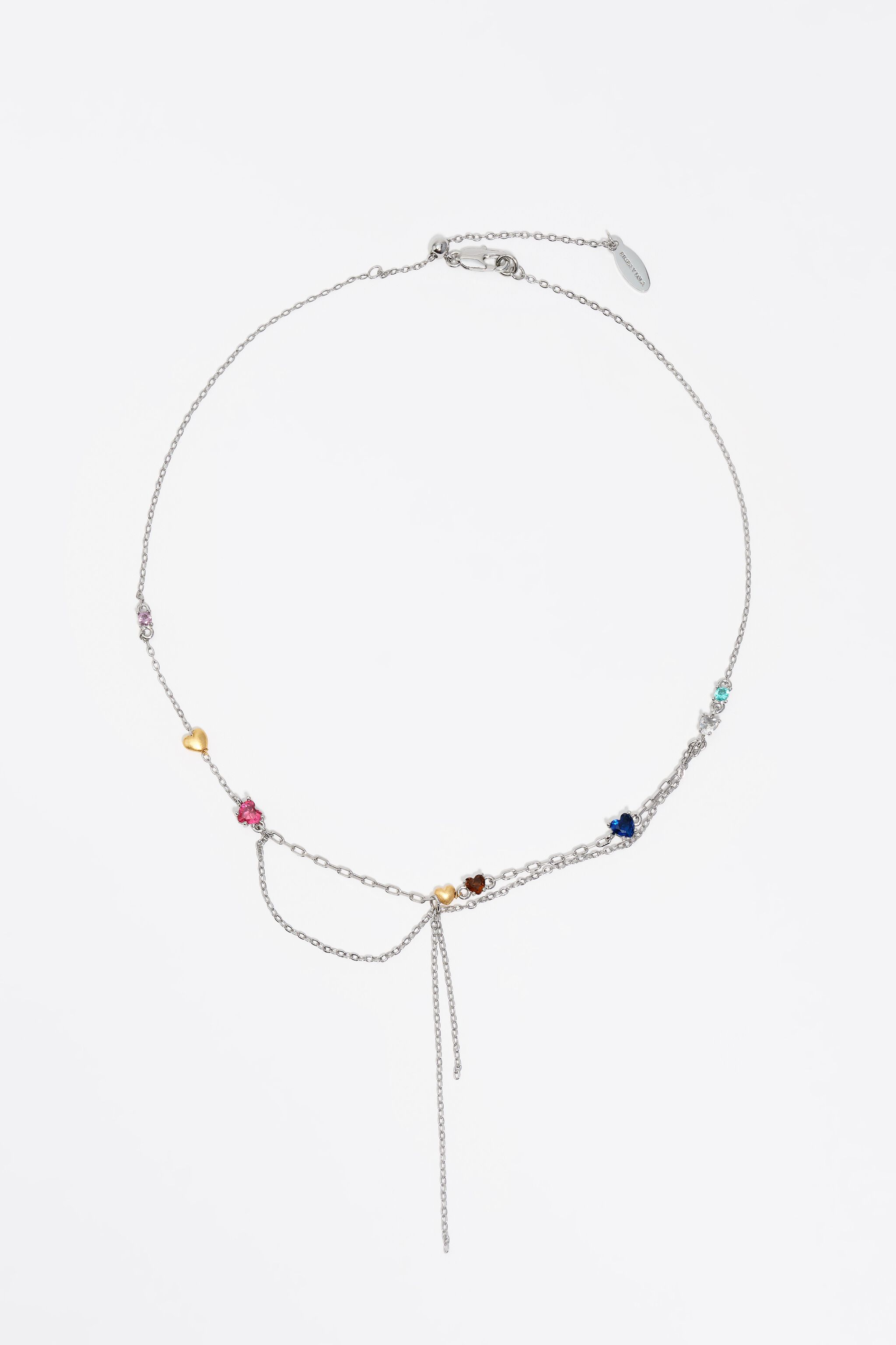 Collar de cadenas de plata y cristales