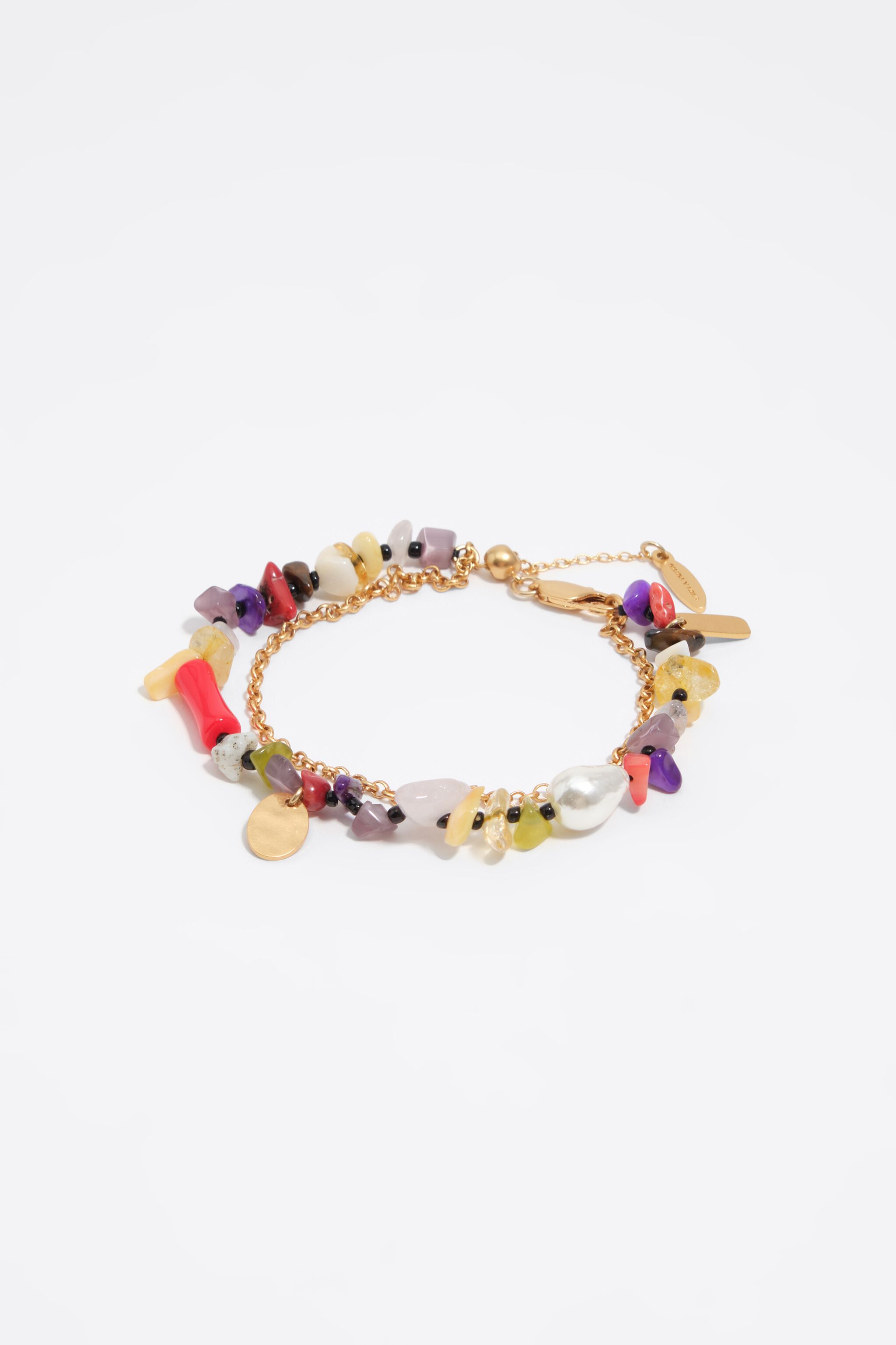 Pulsera de doble cadena con piedras multicolor
