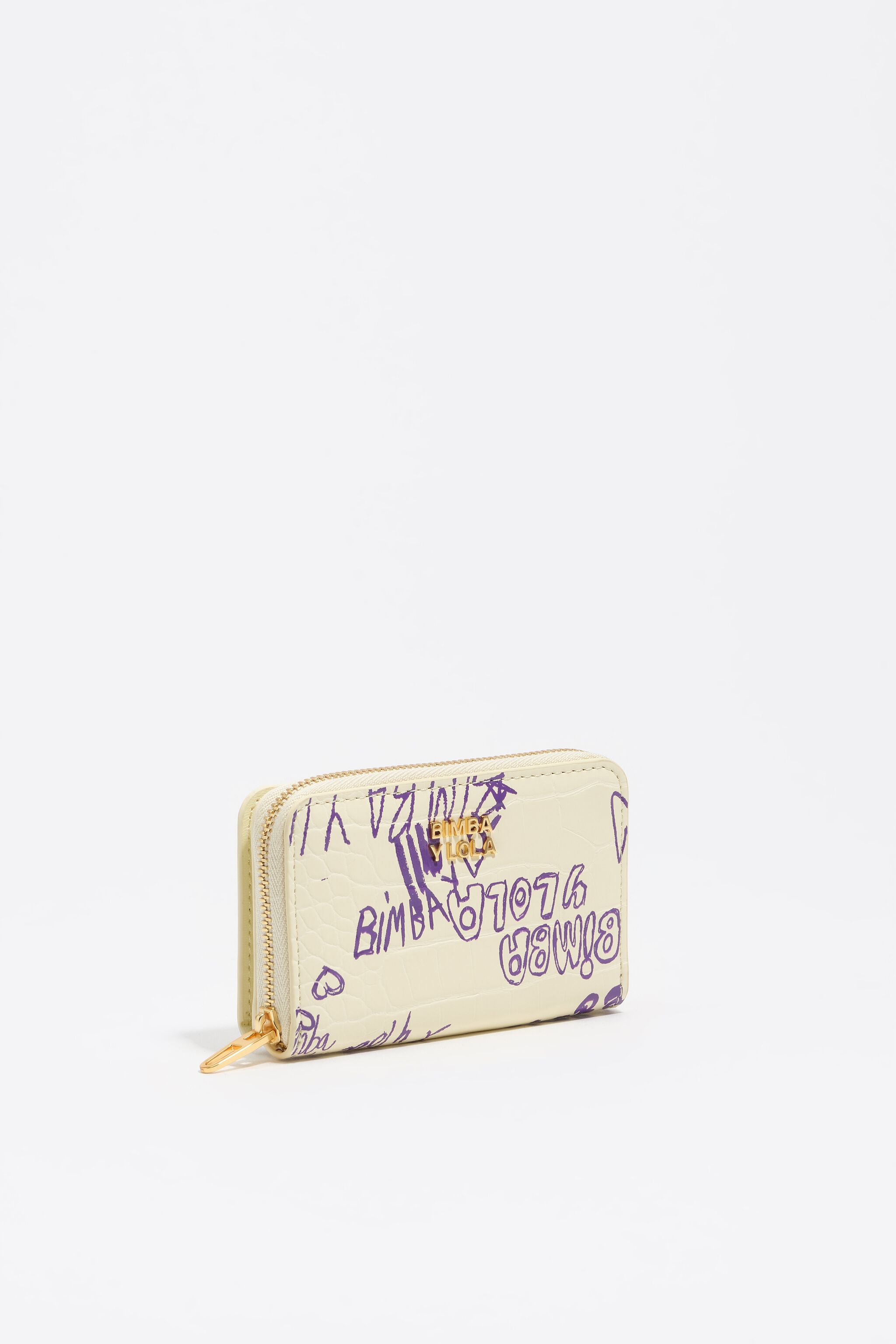 Bolso con solapa amarillo y morado con logotipo BIMBA