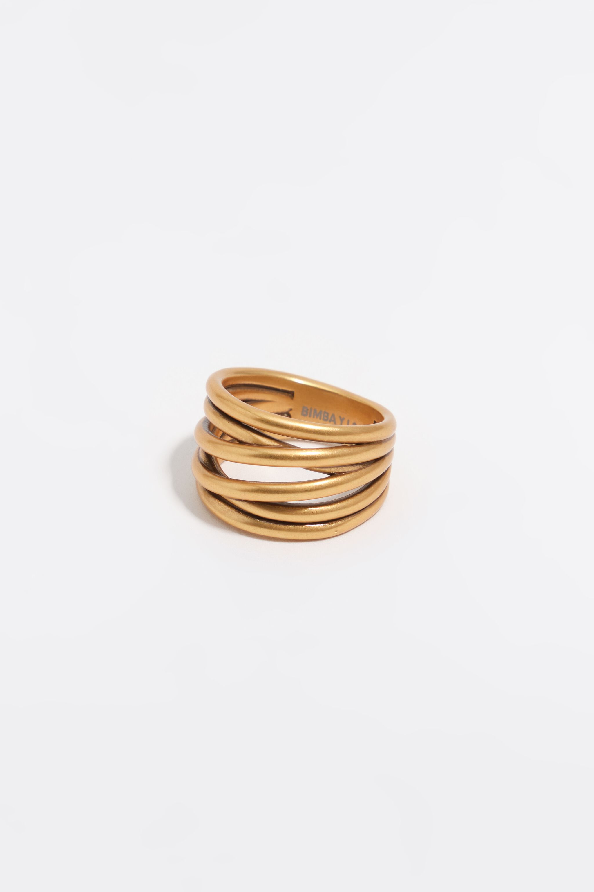 Anillo de bandas cruzadas mate dorado