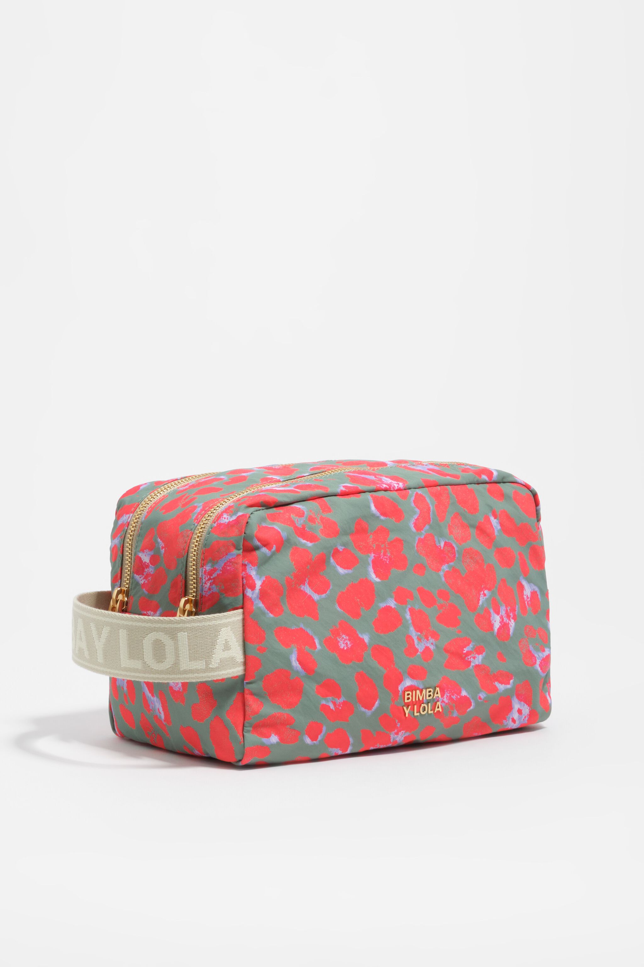 Estuche de maquillaje de nailon con leopardo y amatista grande