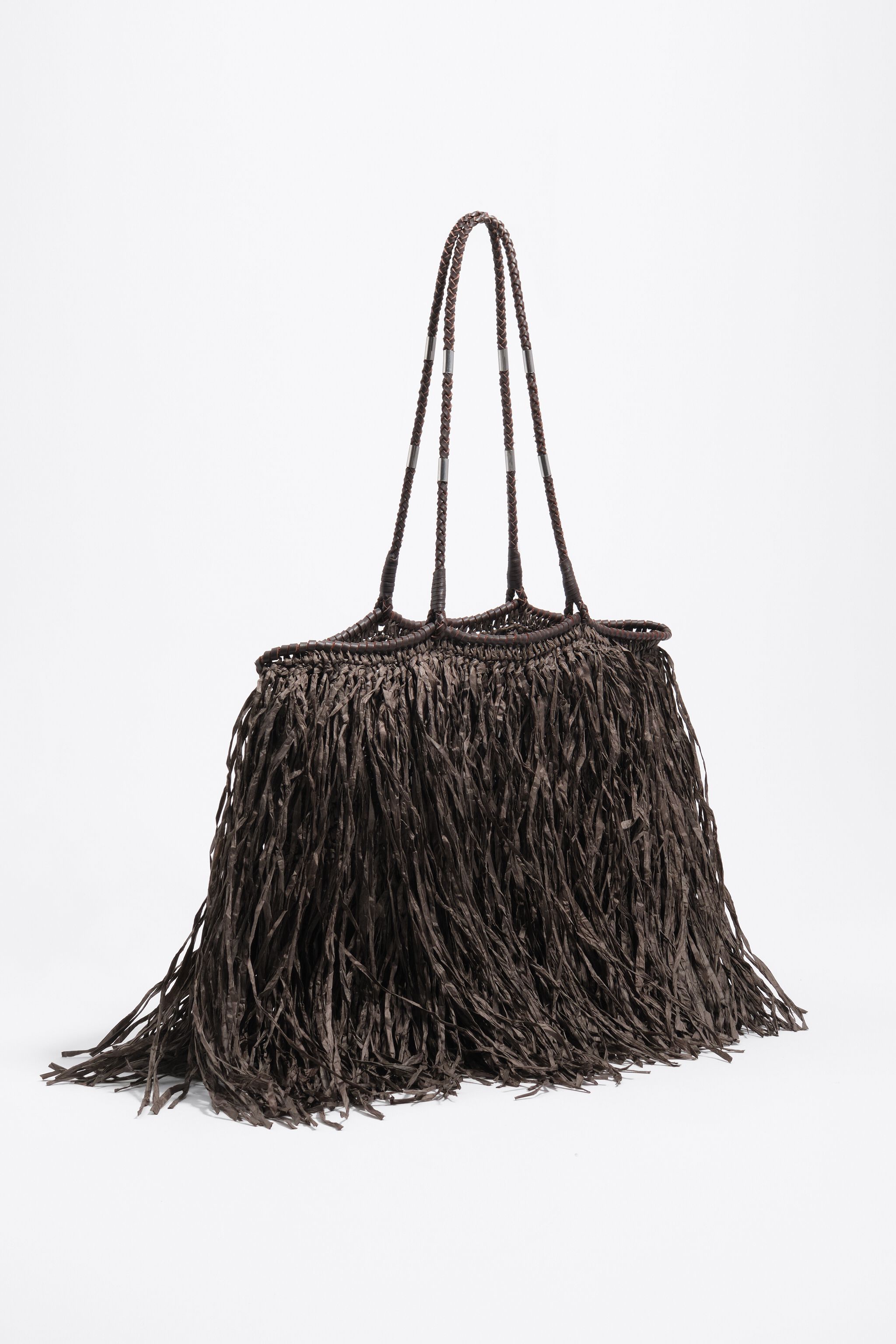 Bolsa de compras grande con efecto rafia de chocolate