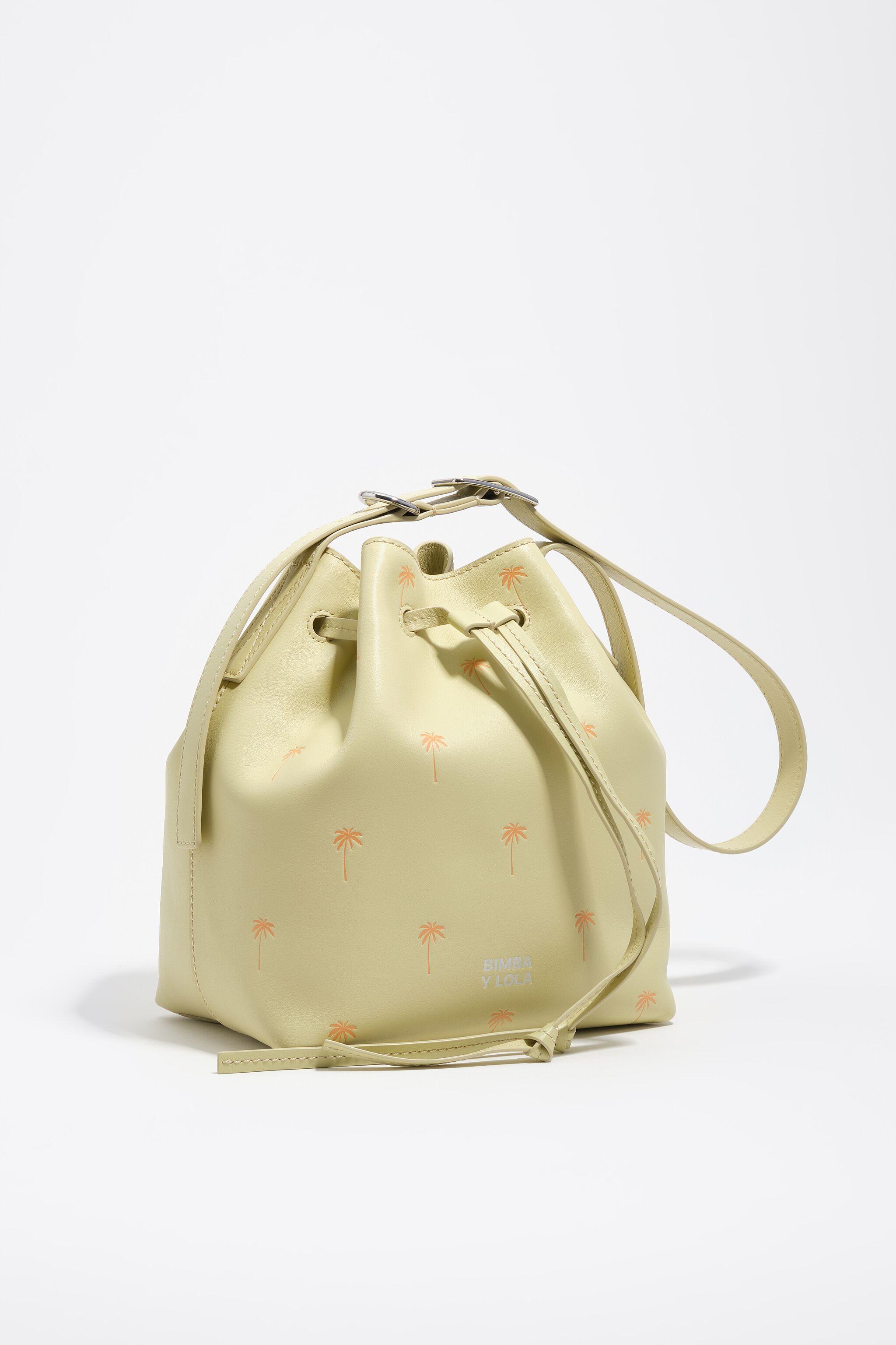 Bolso de mano Carlino de cuero verde claro con palmeras grandes