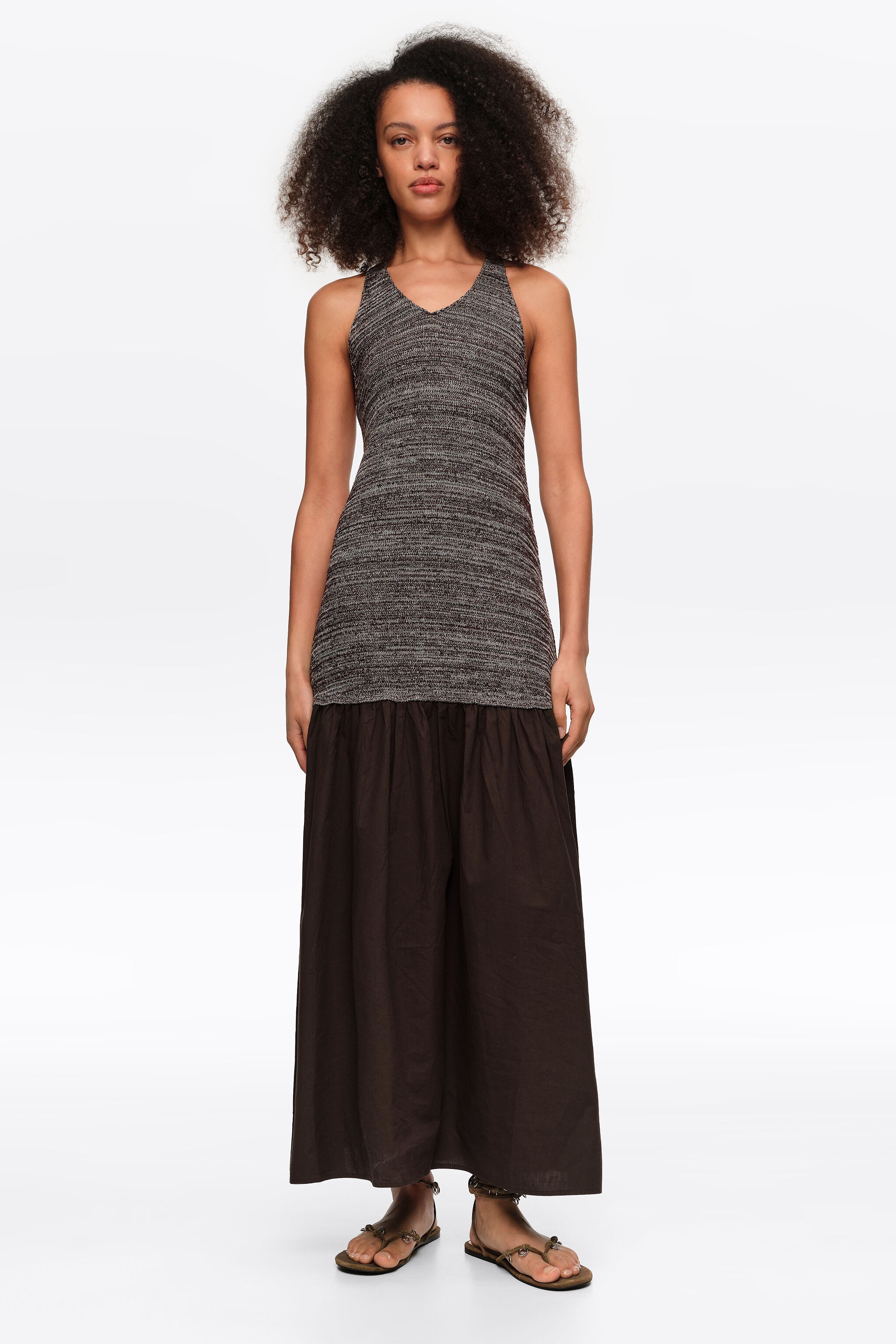 Vestido de punto de dos materiales marrón