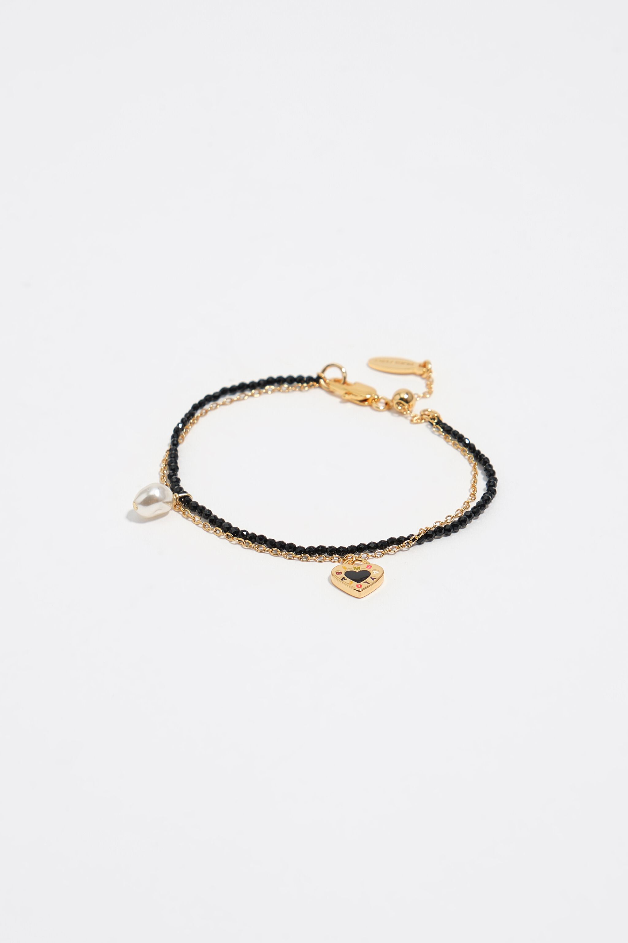Pulsera doble negra con cristales y logotipo de corazón