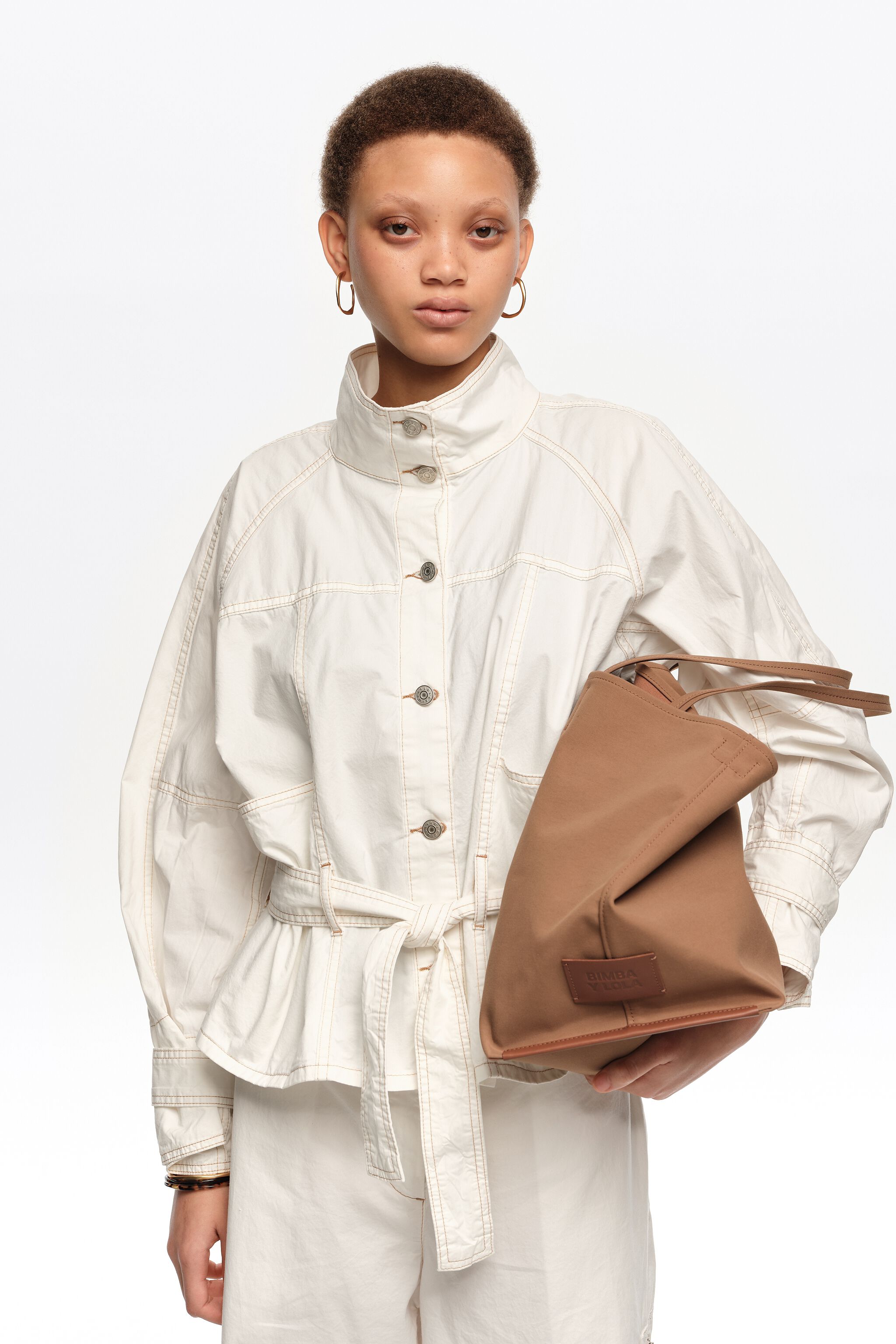 Bolso shopper de gabardina canela grande