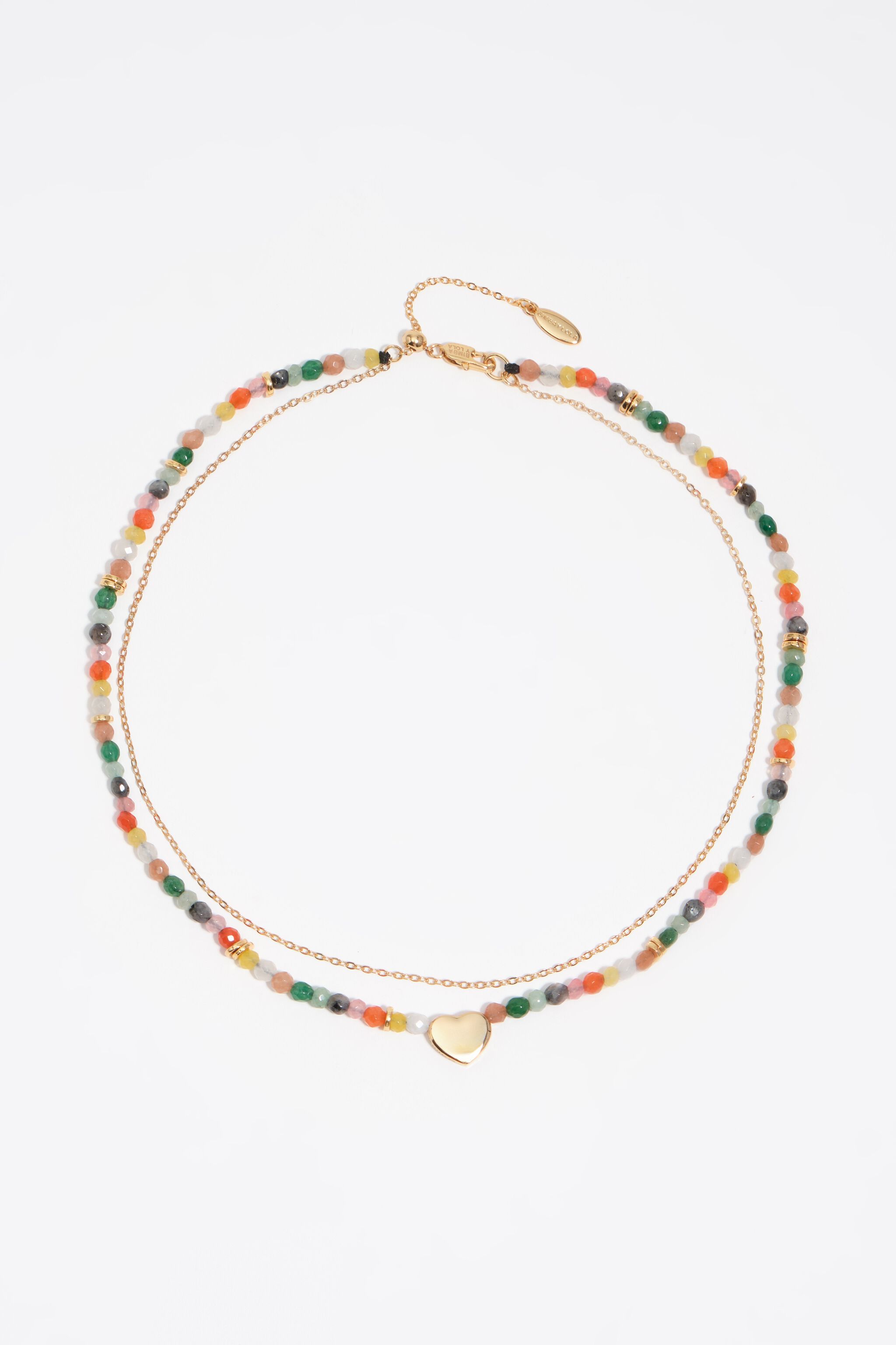 Collar doble de corazón y piedras doradas