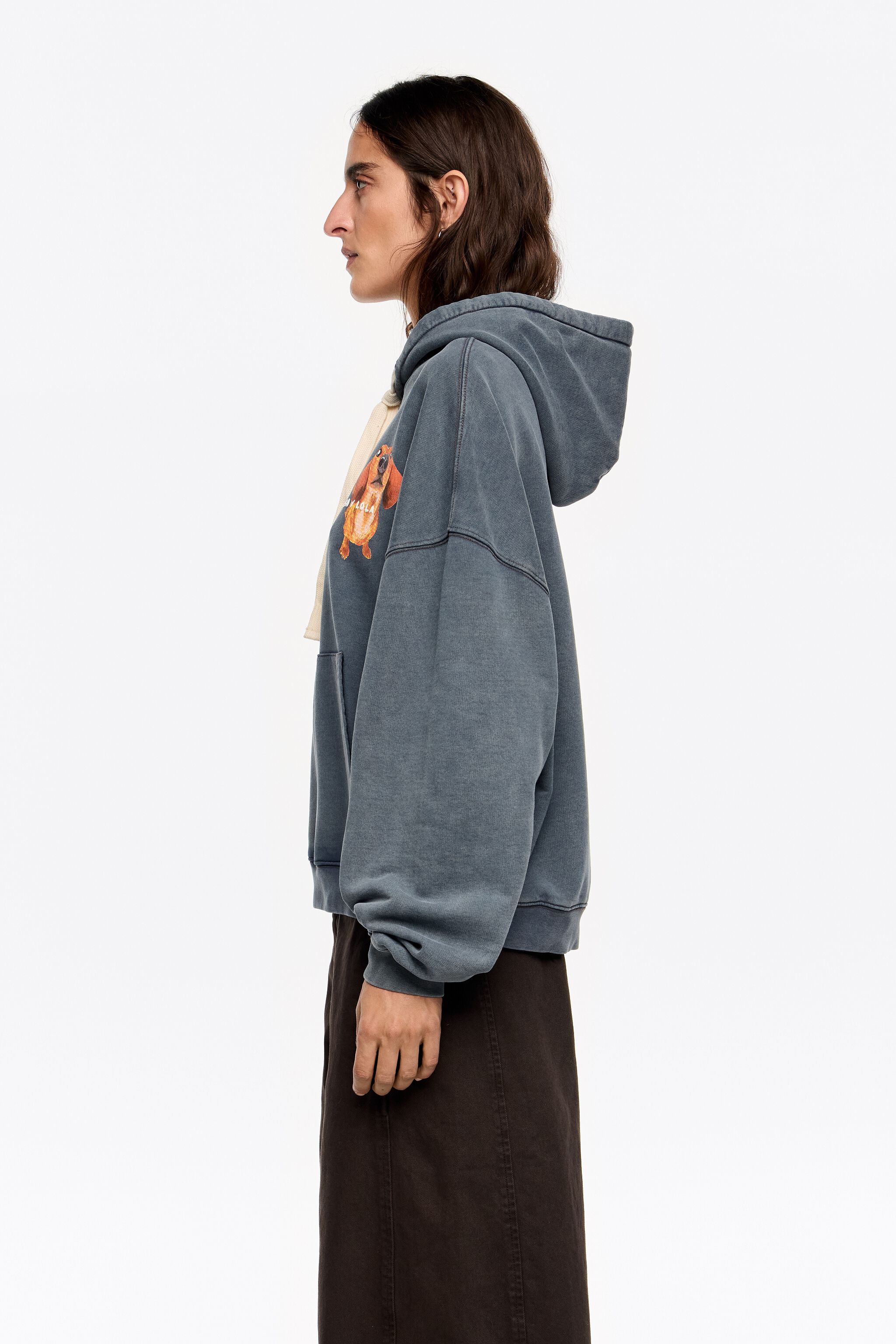 Sudadera con logo de dachshund azul-gris
