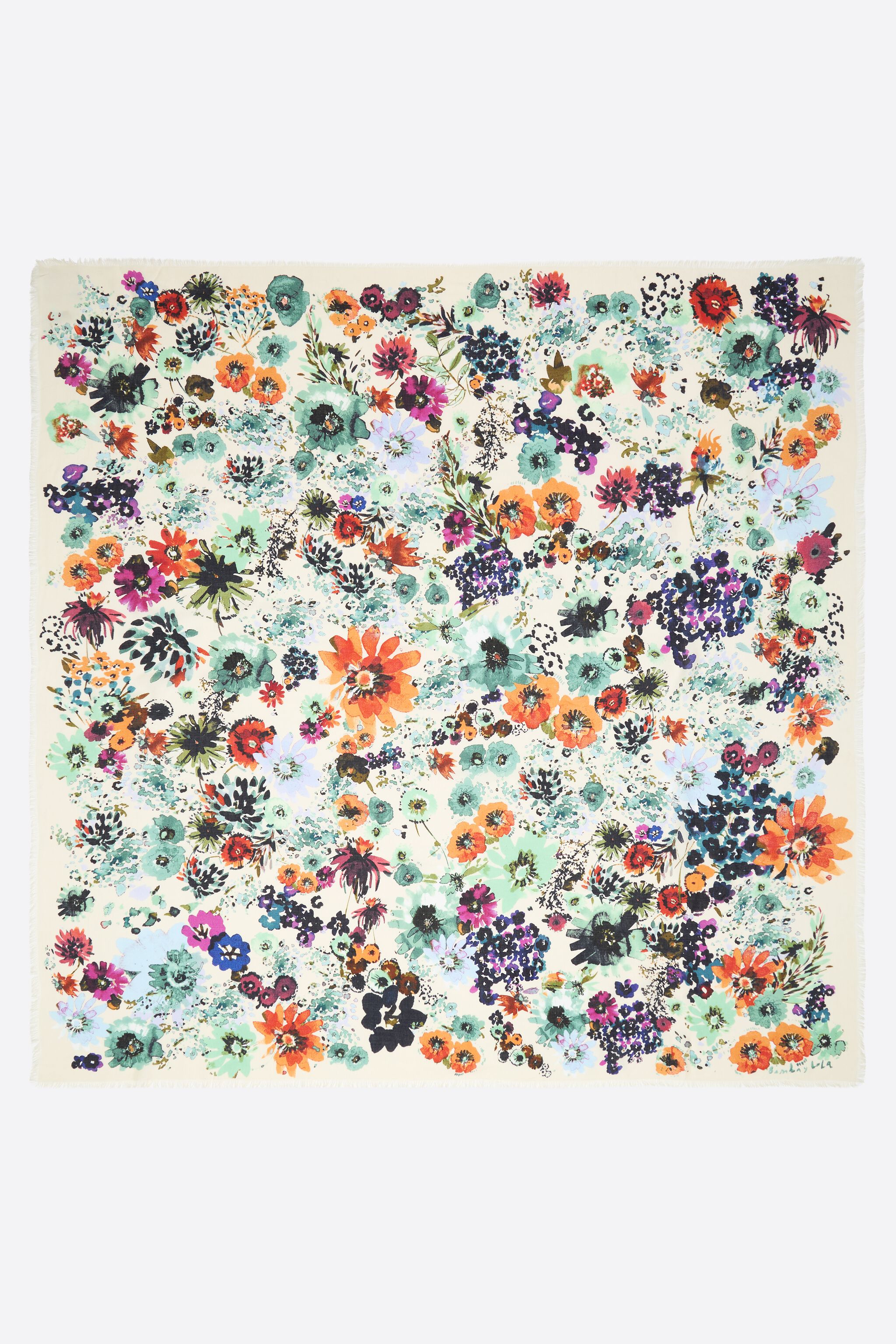 Chal acuarela floral marfil