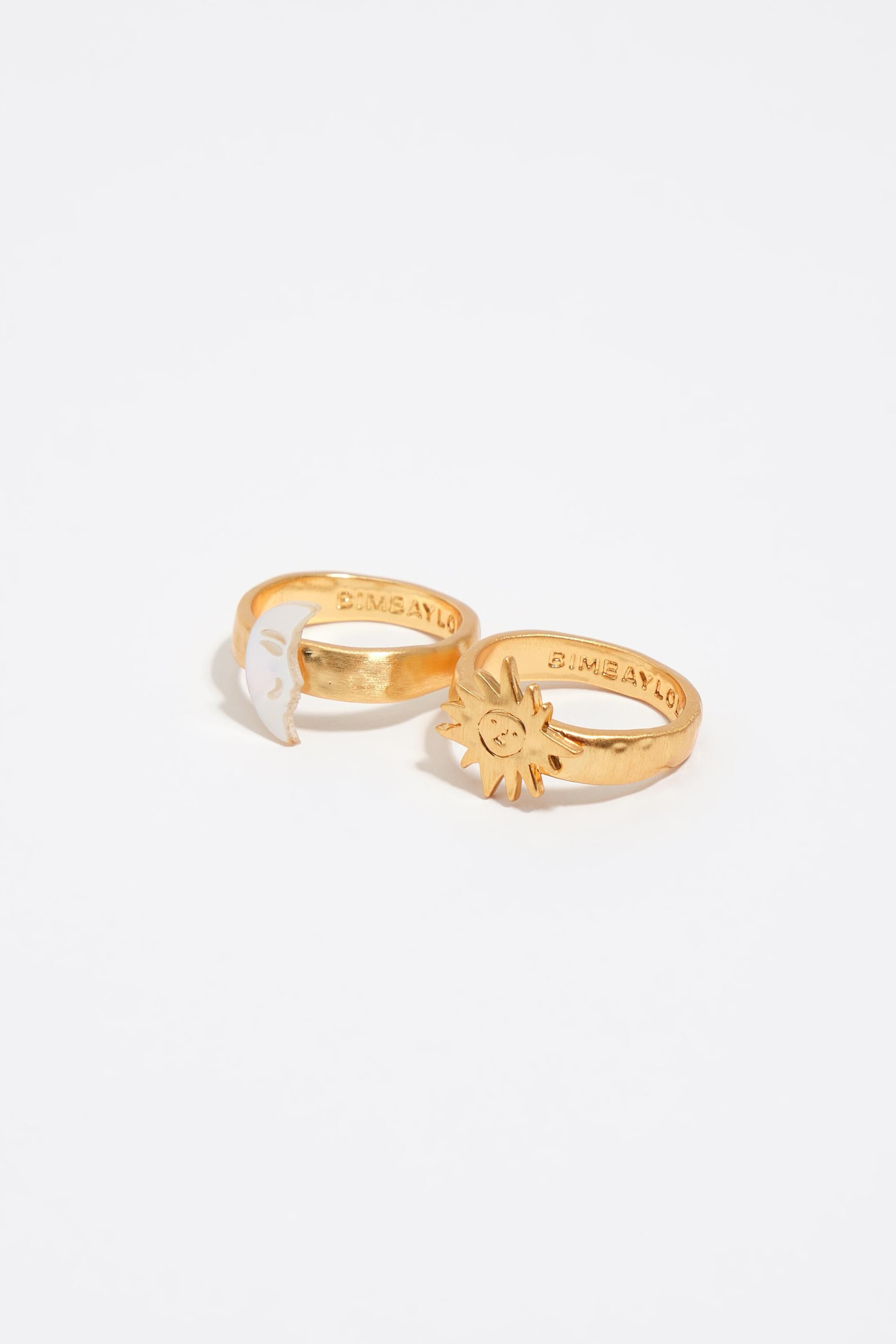 Conjunto de 2 anillos de sol y luna con madreperla