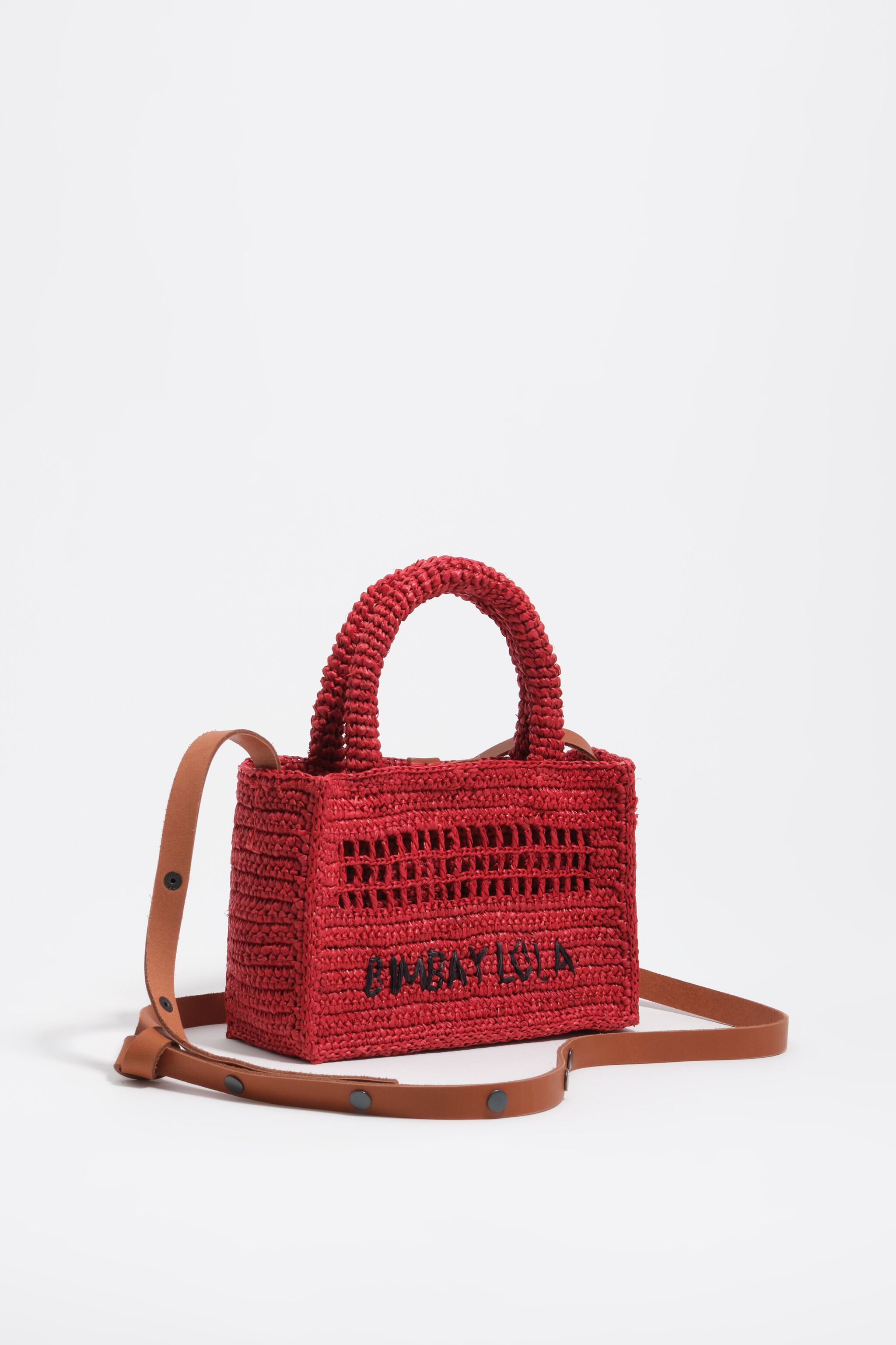 Bolso mini tejido de rafia rojo