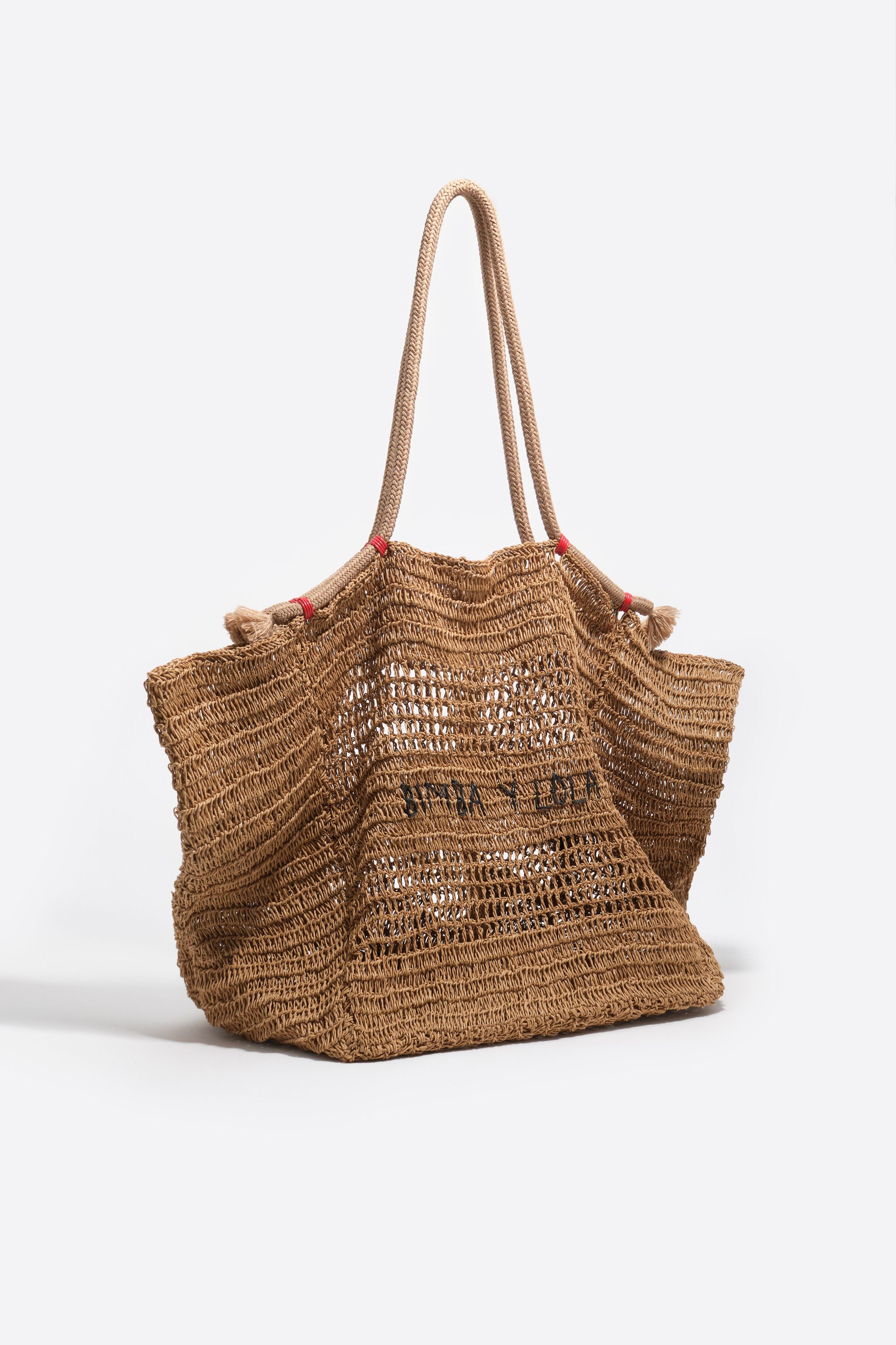 Bolso de hombro de efecto rafia natural grande