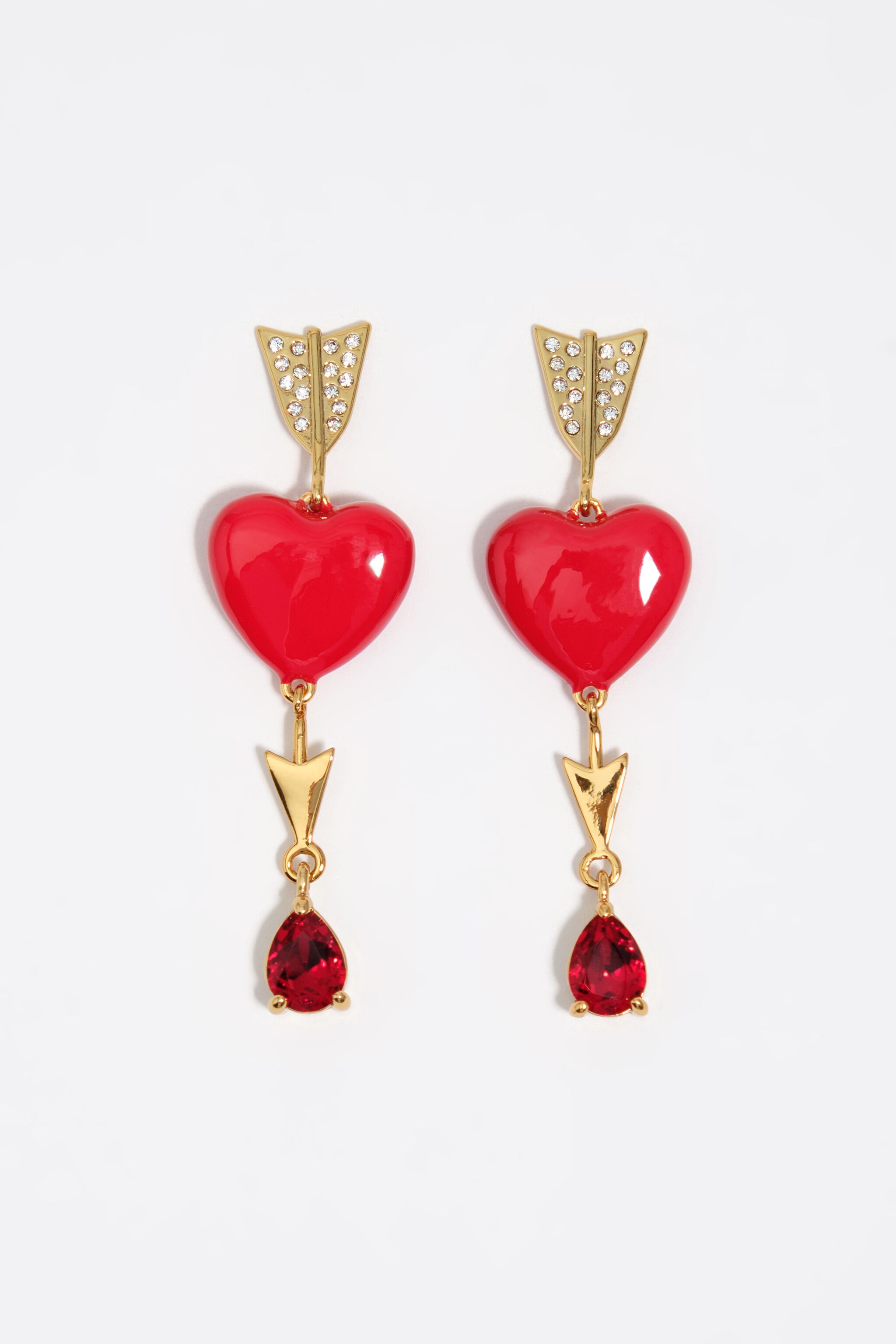 Pendientes de corazón y flecha dorados