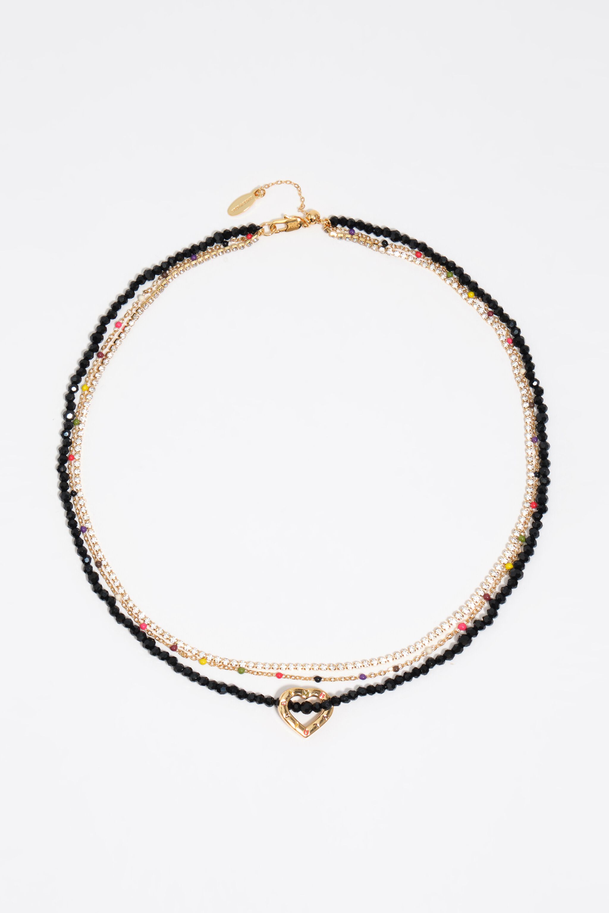 Collar doble con cristales negros y logotipo de corazón