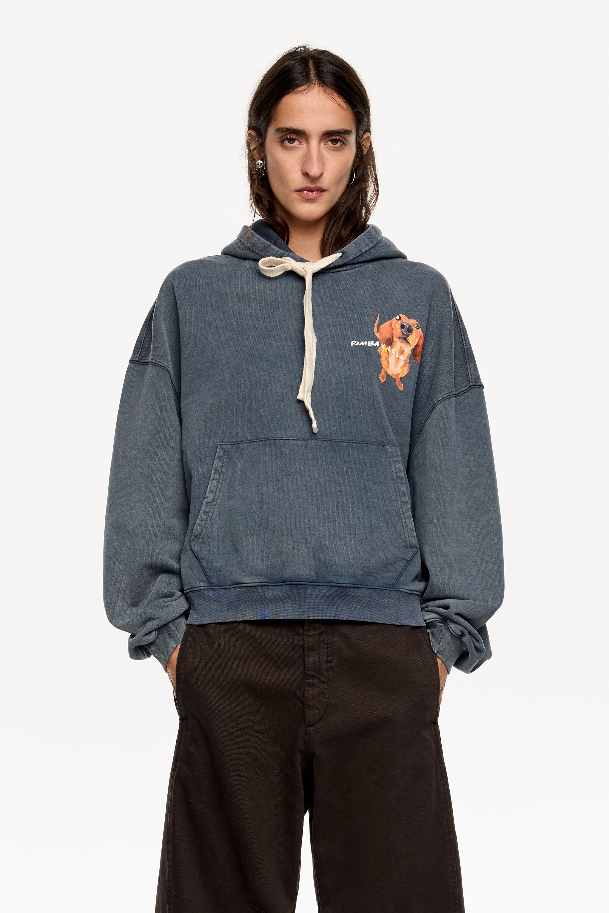 Sudadera con logo de dachshund azul-gris