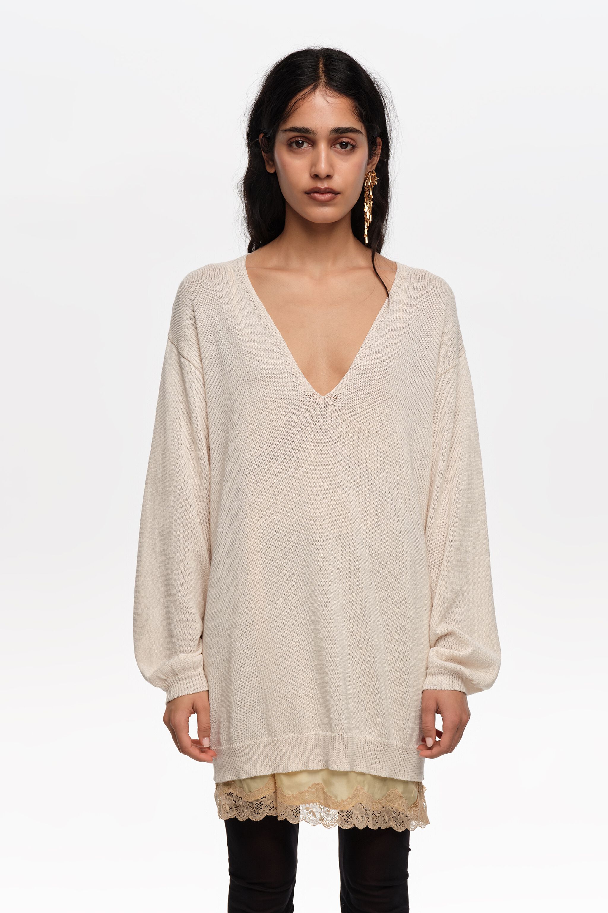 Sweater de punto de algodón ivory