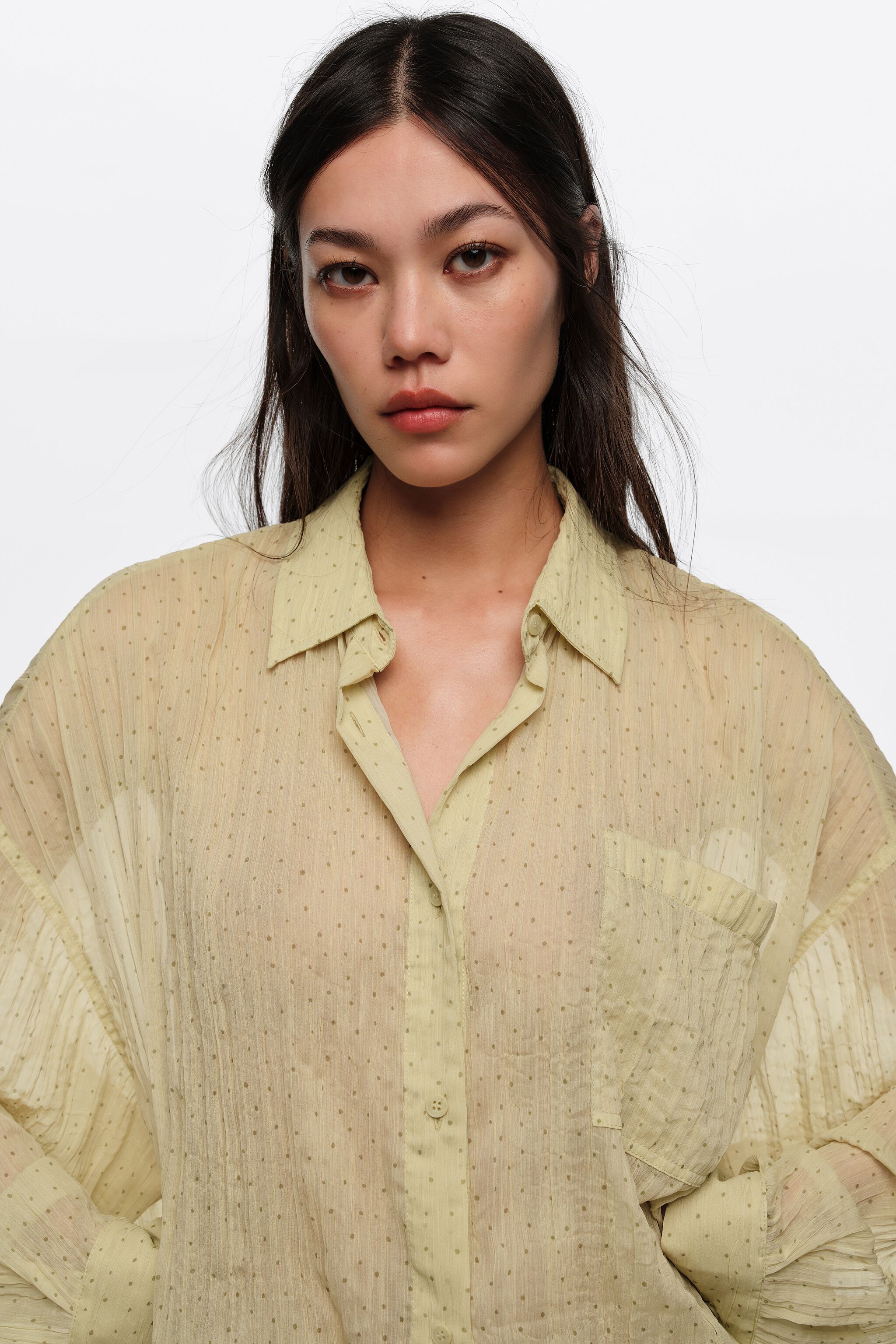 Camisa plisada oversize mini Dots de oliva
