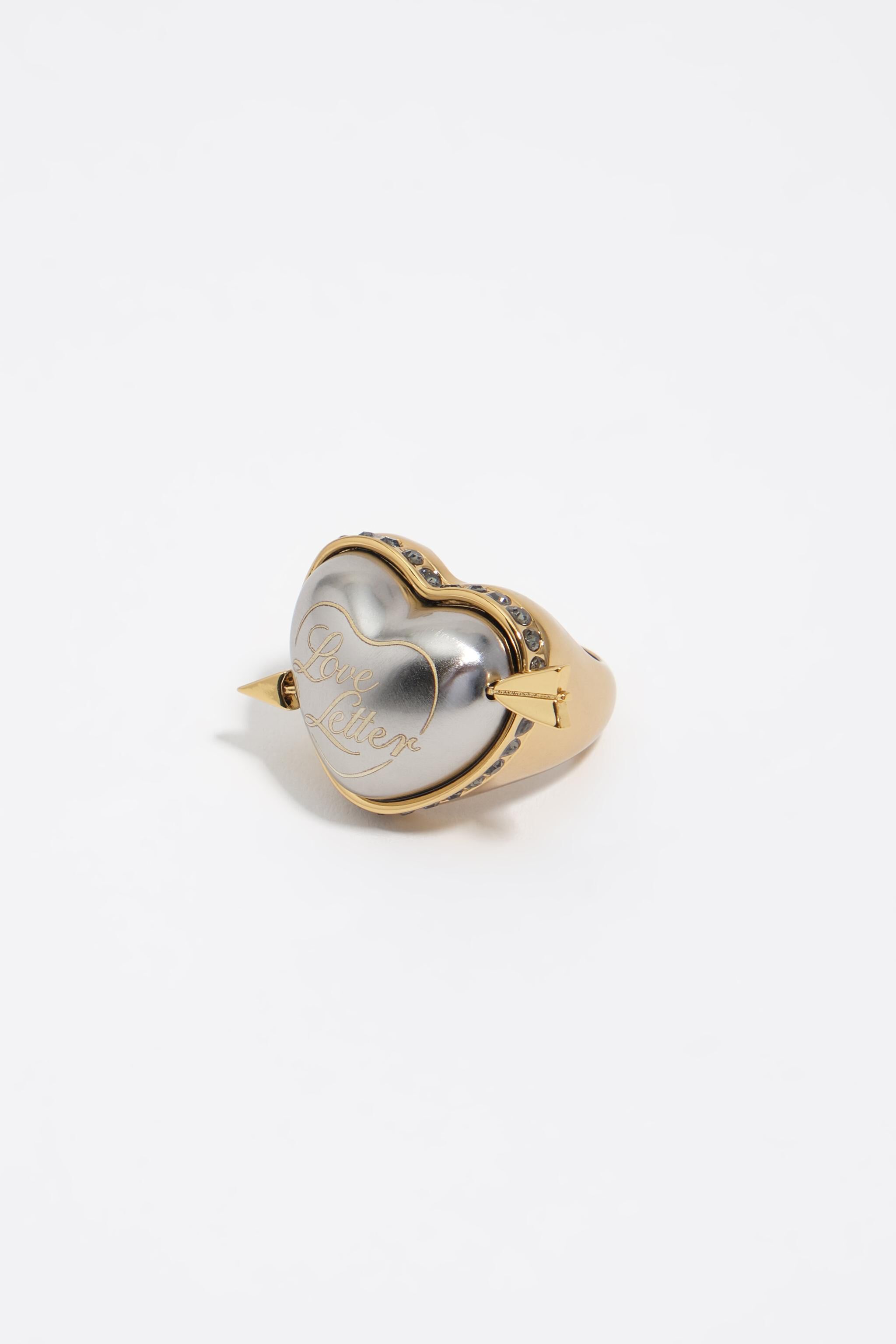 Anillo de corazón de carta de amor bicolor