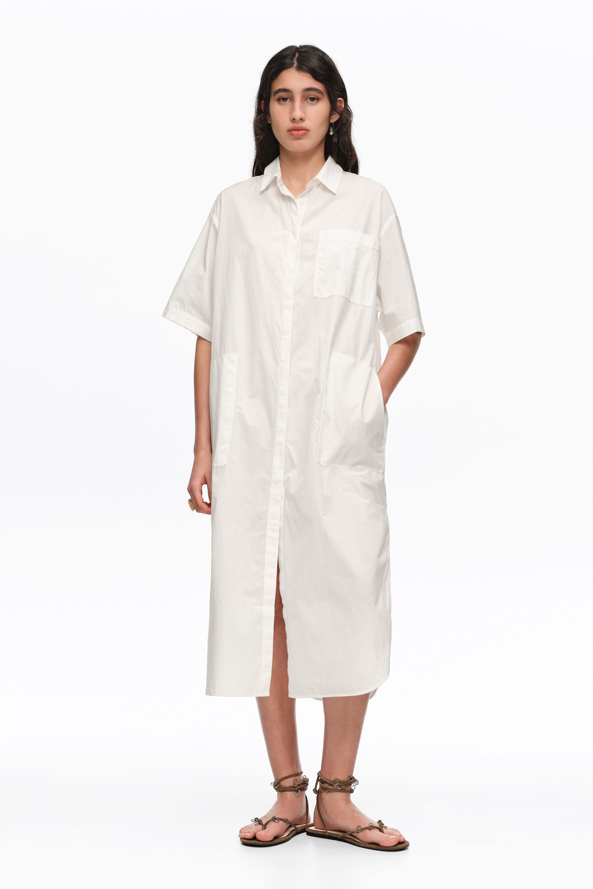 Vestido camisa de algodón blanco con bordado