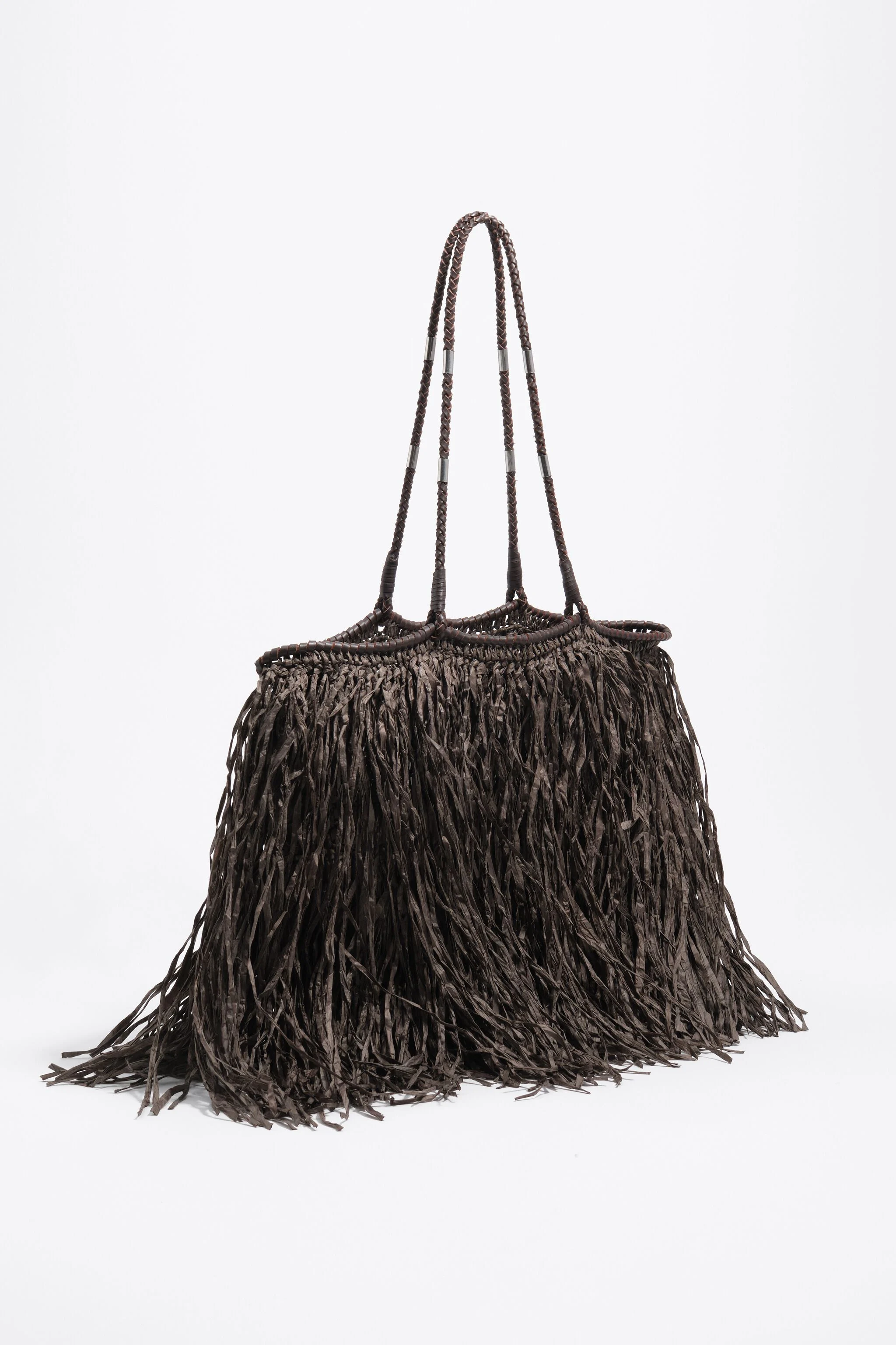 Bolsa de compras grande con efecto rafia de chocolate