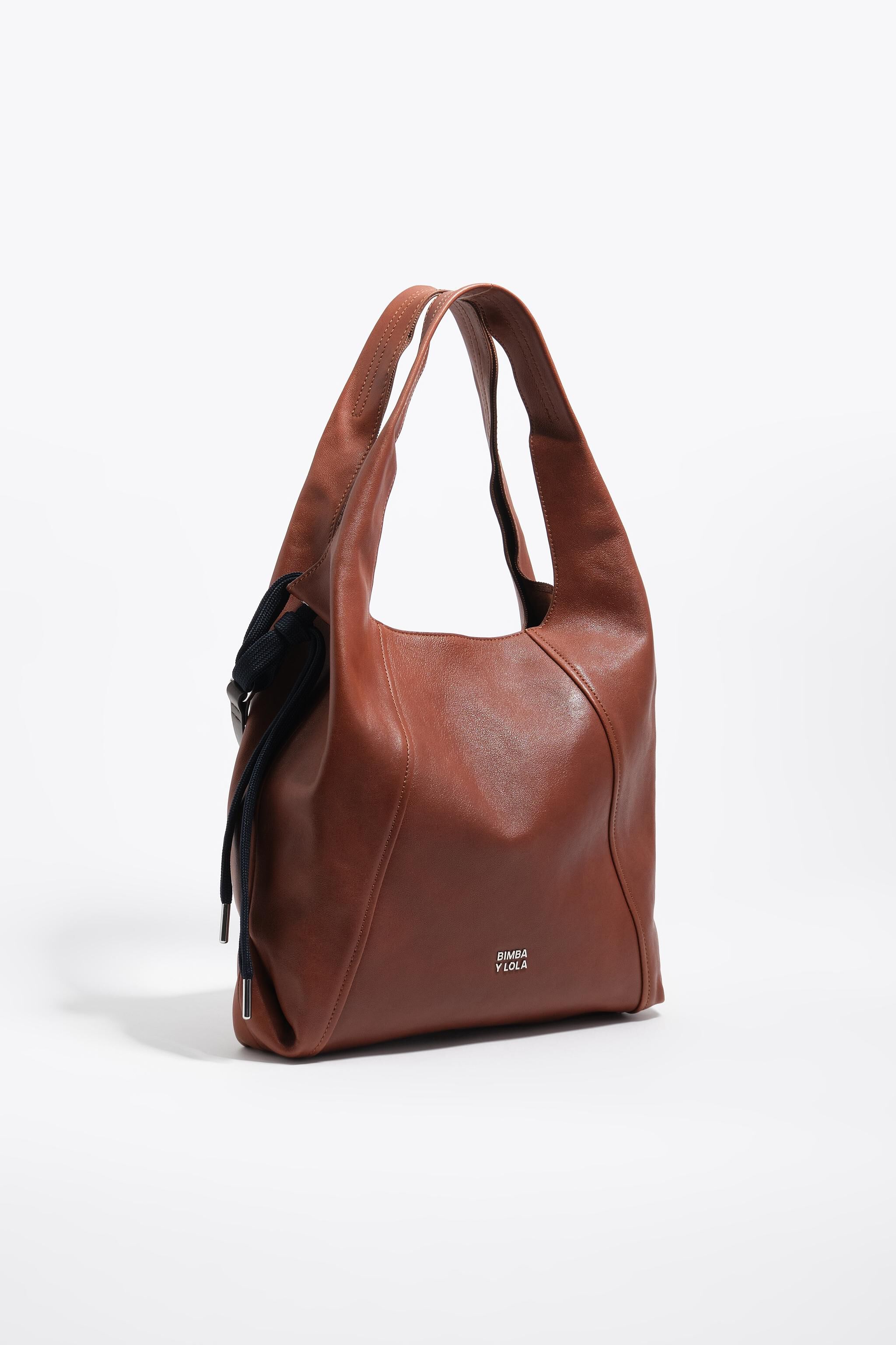 Bolso de papel de cuero marrón oscuro grande