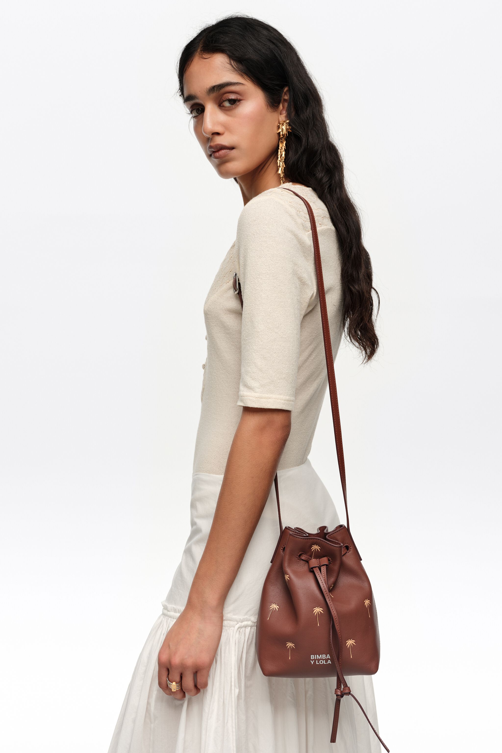 Bolso bandolera Carlino de cuero de nuez Small Palms