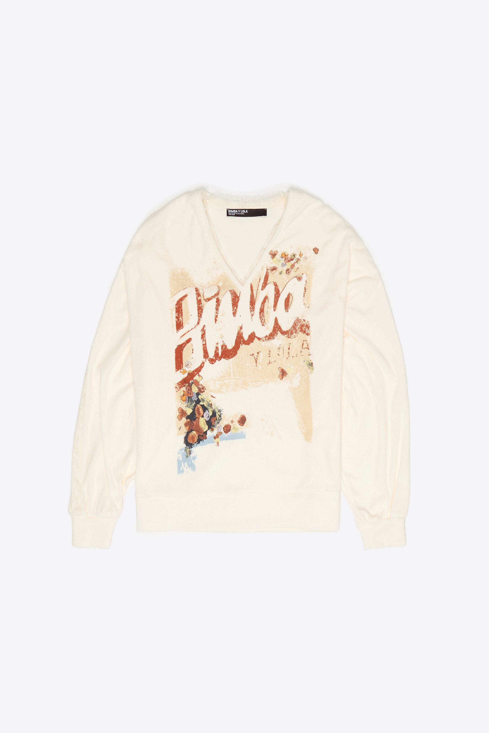 Sudadera de toalla ivory con cuello en V