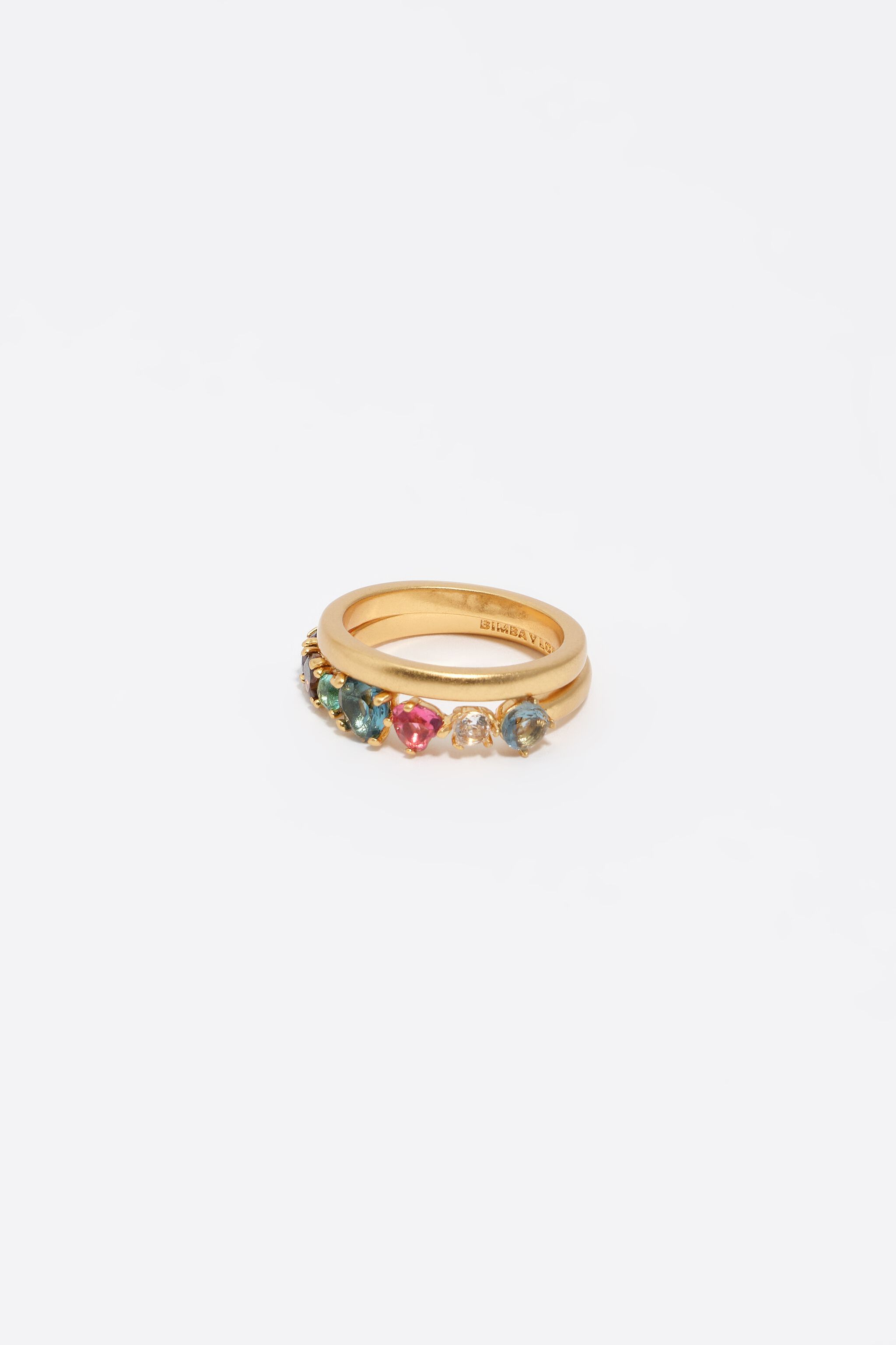 Juego de 2 anillos de cristal con forma de corazón dorado