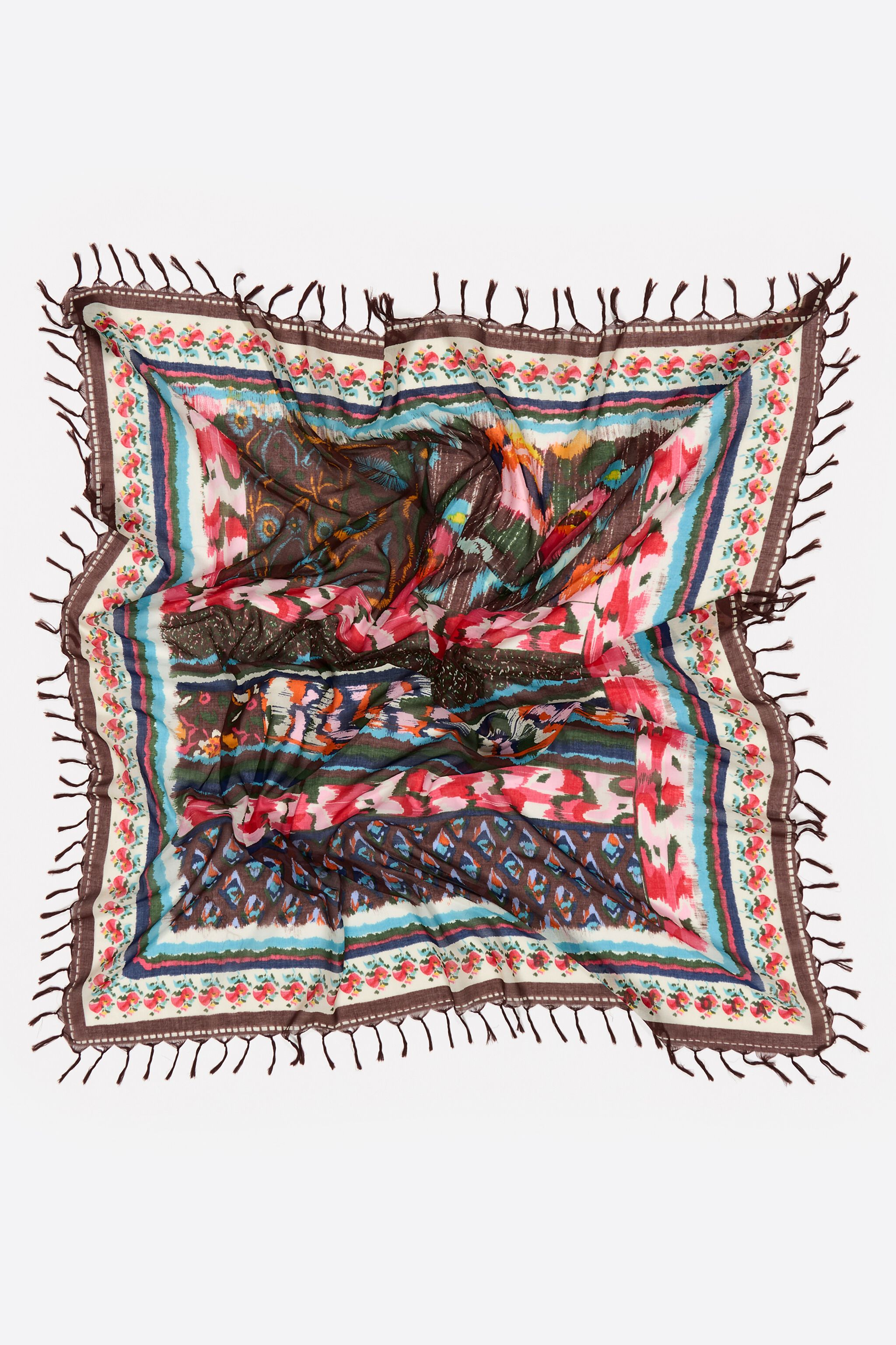 Chal de flores ikat burdeos con patchwork