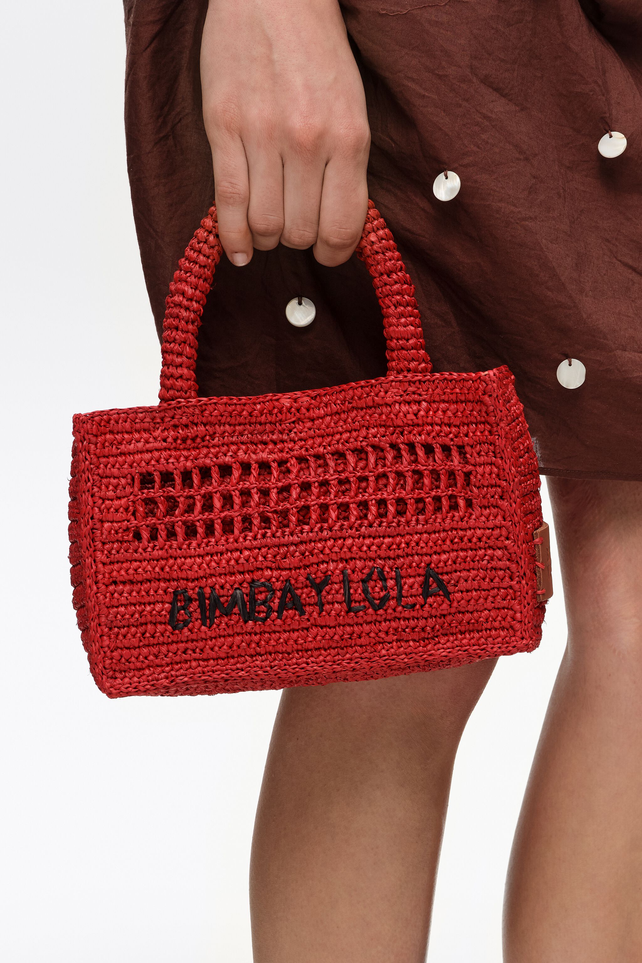 Bolso mini tejido de rafia rojo