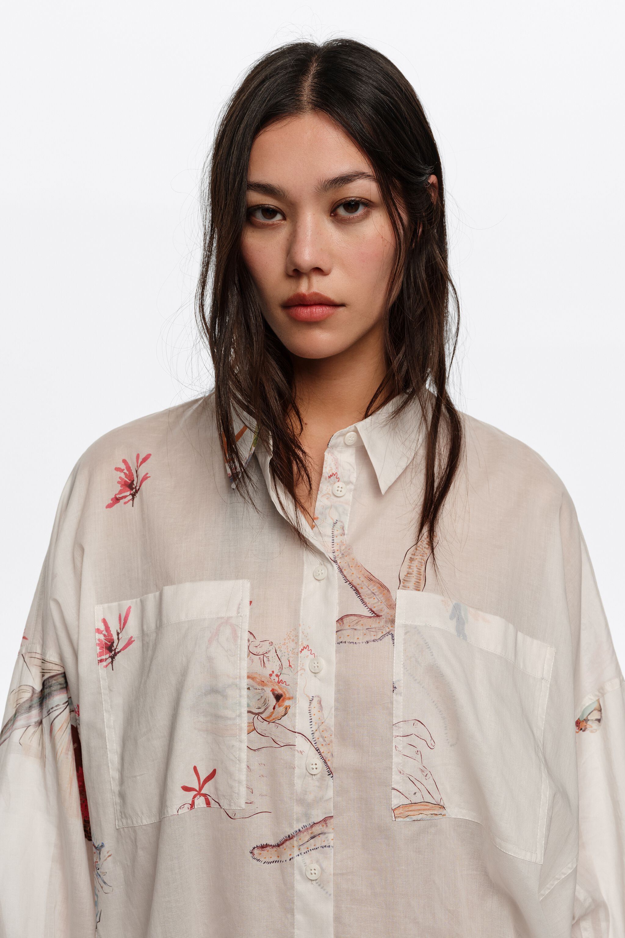 Camisa oversize de algodón color marfil