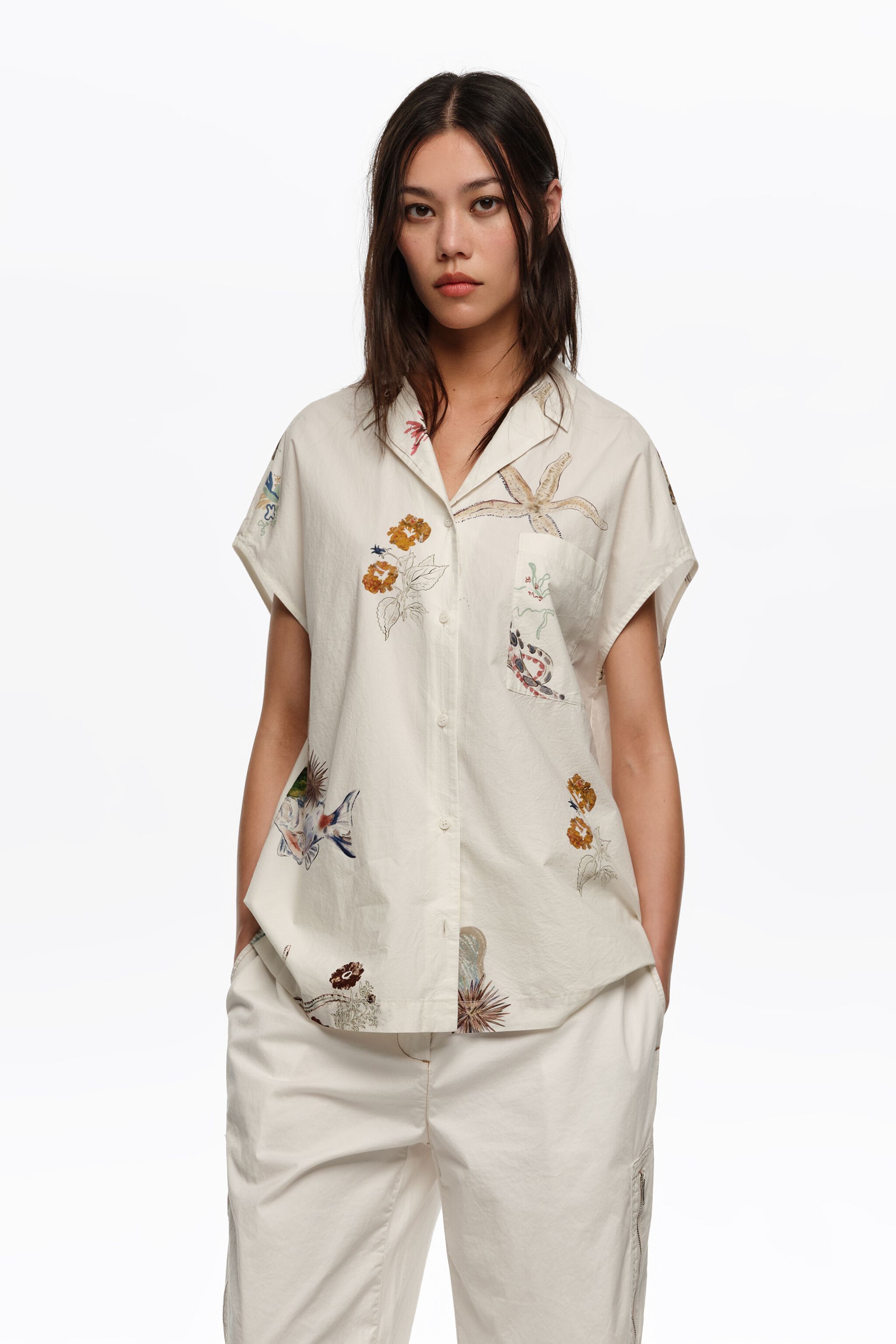 Camisa de capa de algodón marino claro