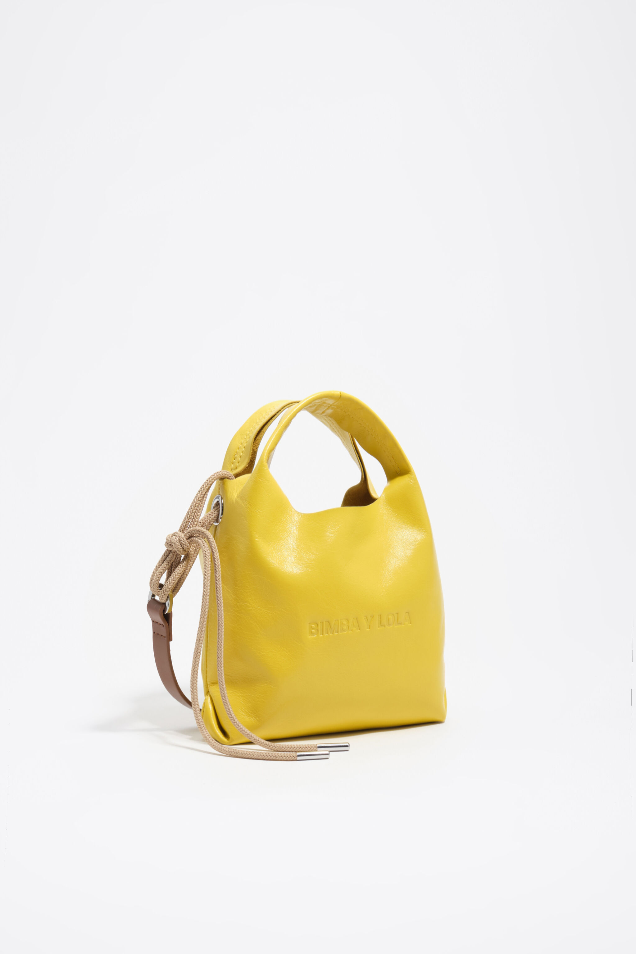 Bolso cruzado de cuero amarillo mini