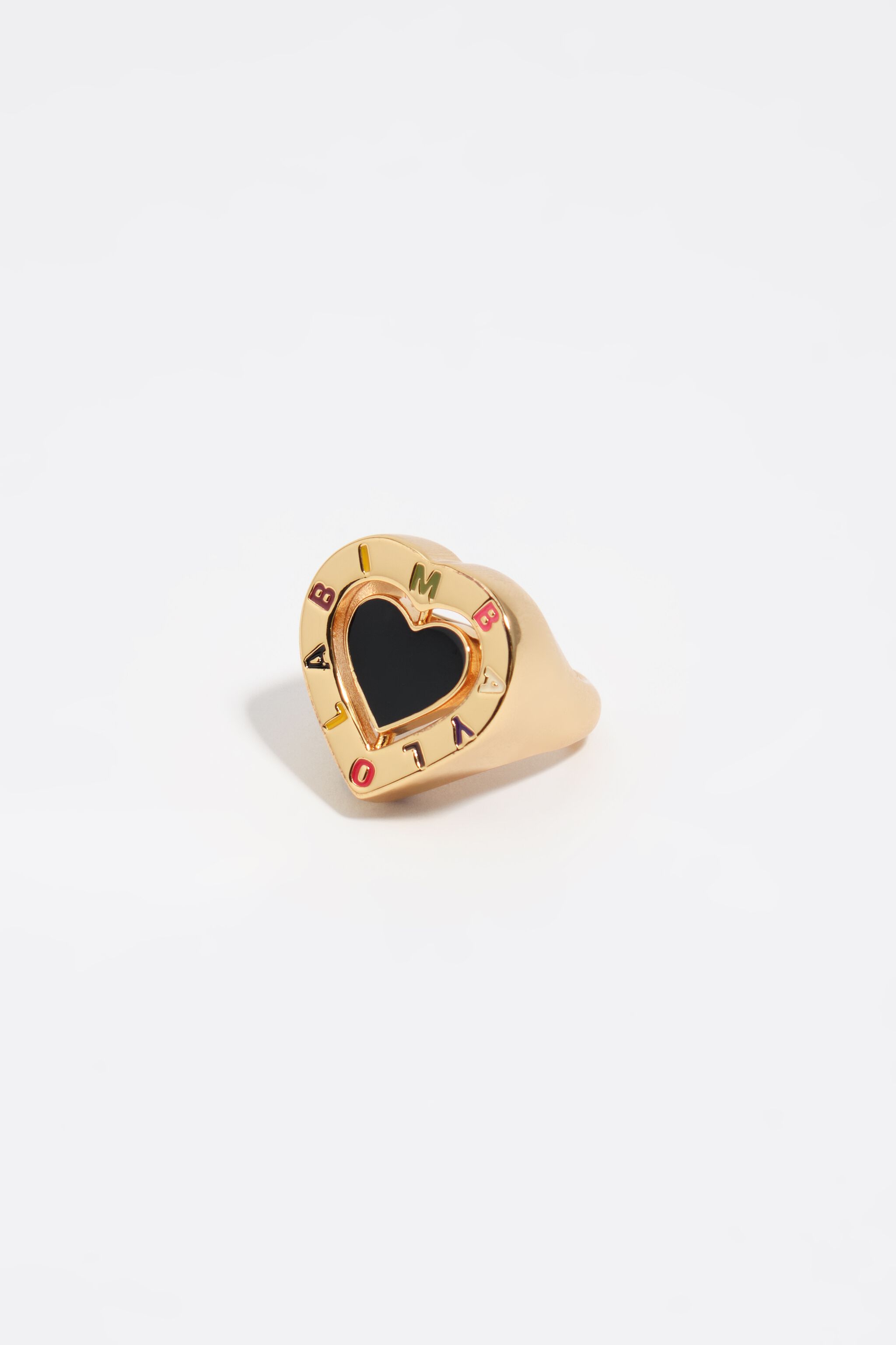 Anillo de corazón con logotipo giratorio dorado