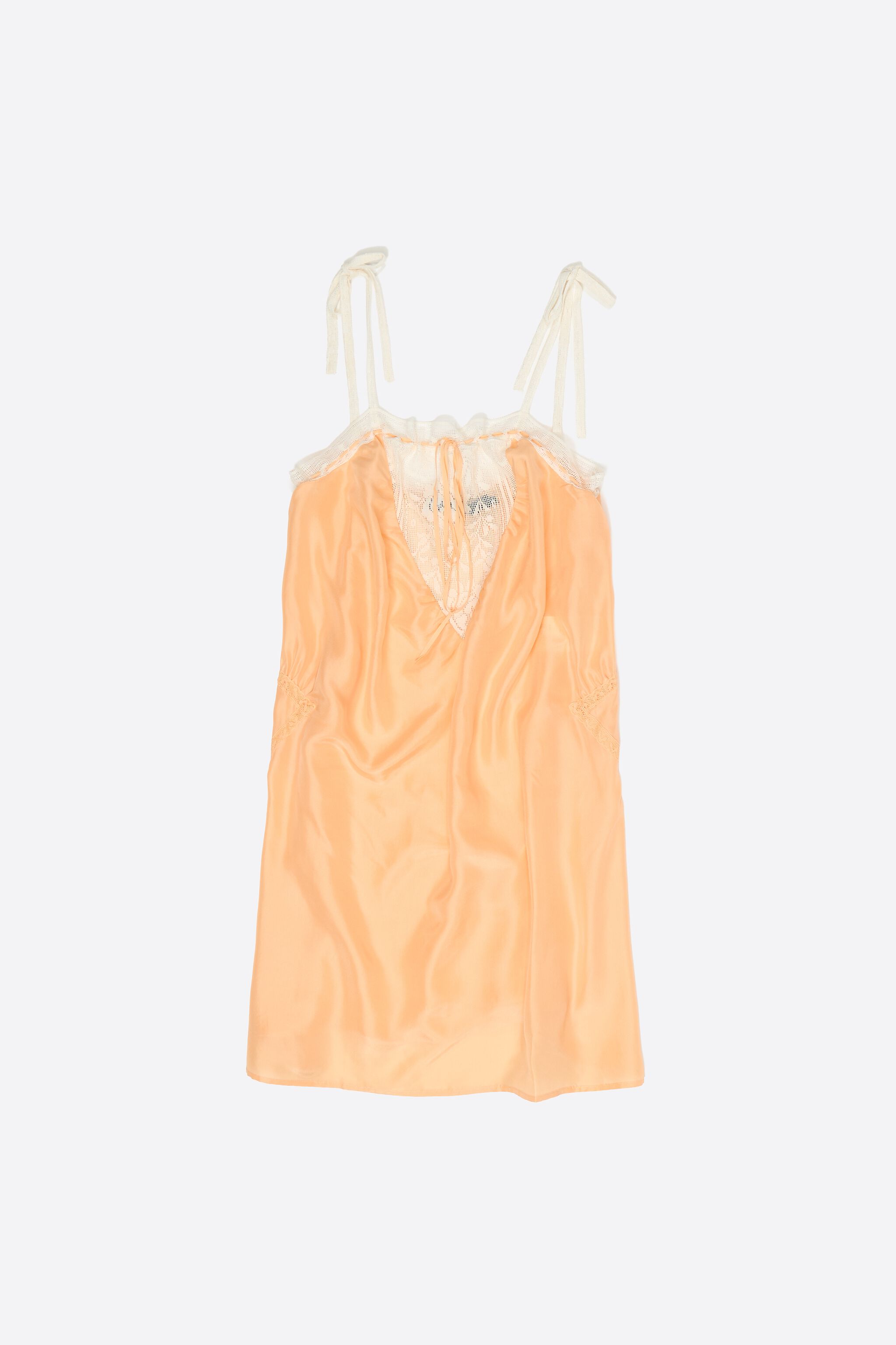 Vestido corto de seda naranja con tirantes