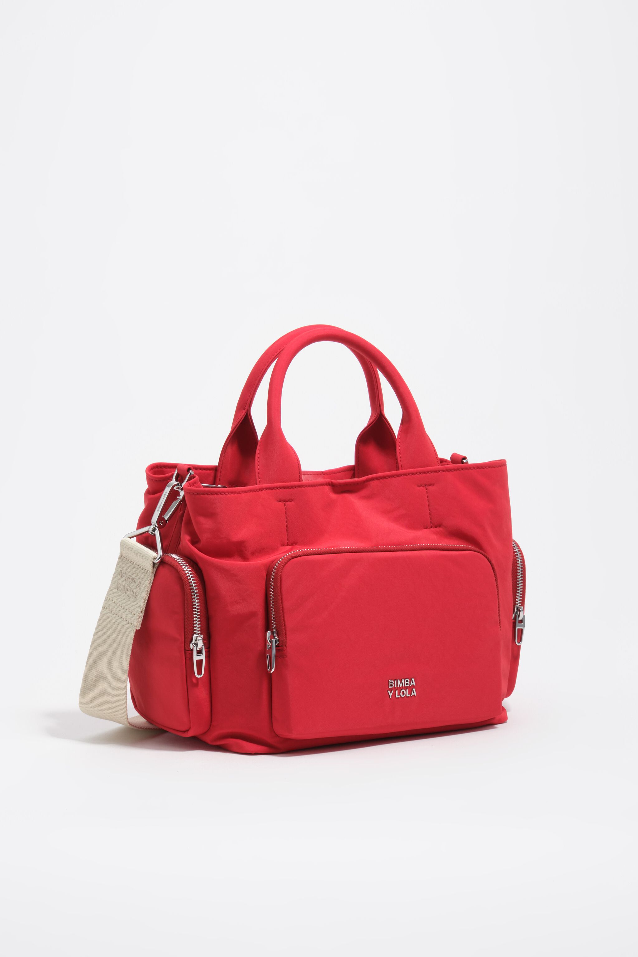 Bolso cruzado de bolsillo de nailon rojo mediano
