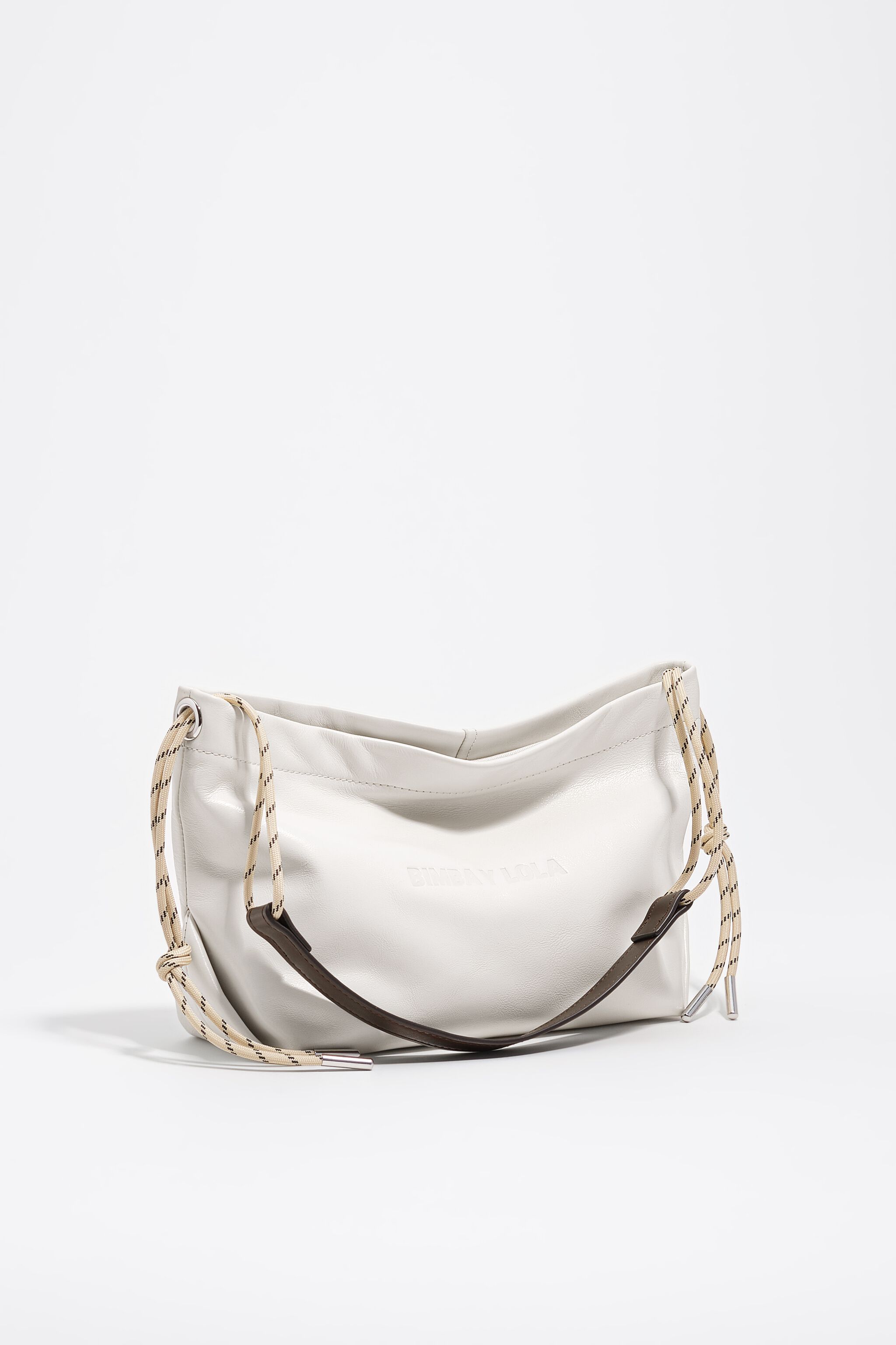 Bolso de hombro de cuero beige claro mediano